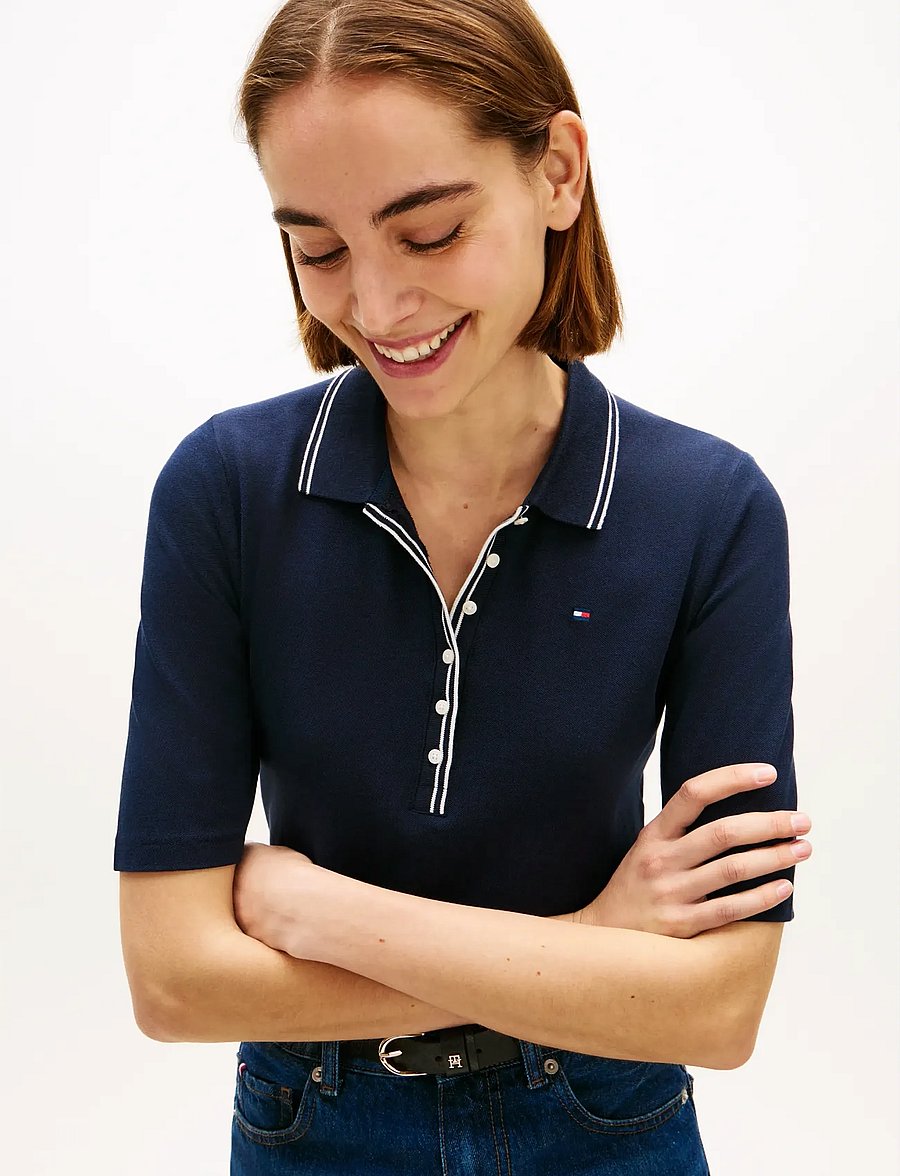 Tommy Hilfiger - LYOCELL TIPPING SLIM 1/2SLV POLO - poloer - dark night navy - 4