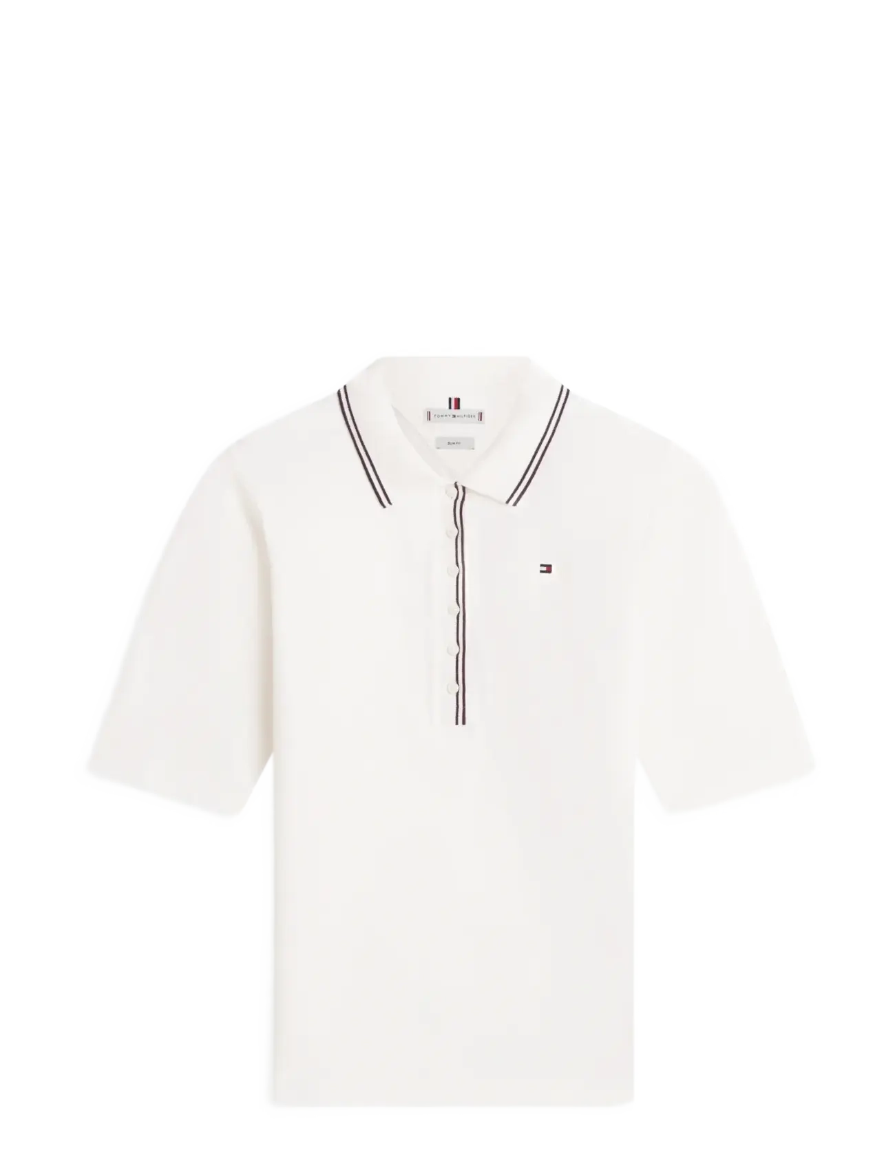 Tommy Hilfiger LYOCELL TIPPING SLIM 1/2SLV POLO - Vêtements - ECRU / white