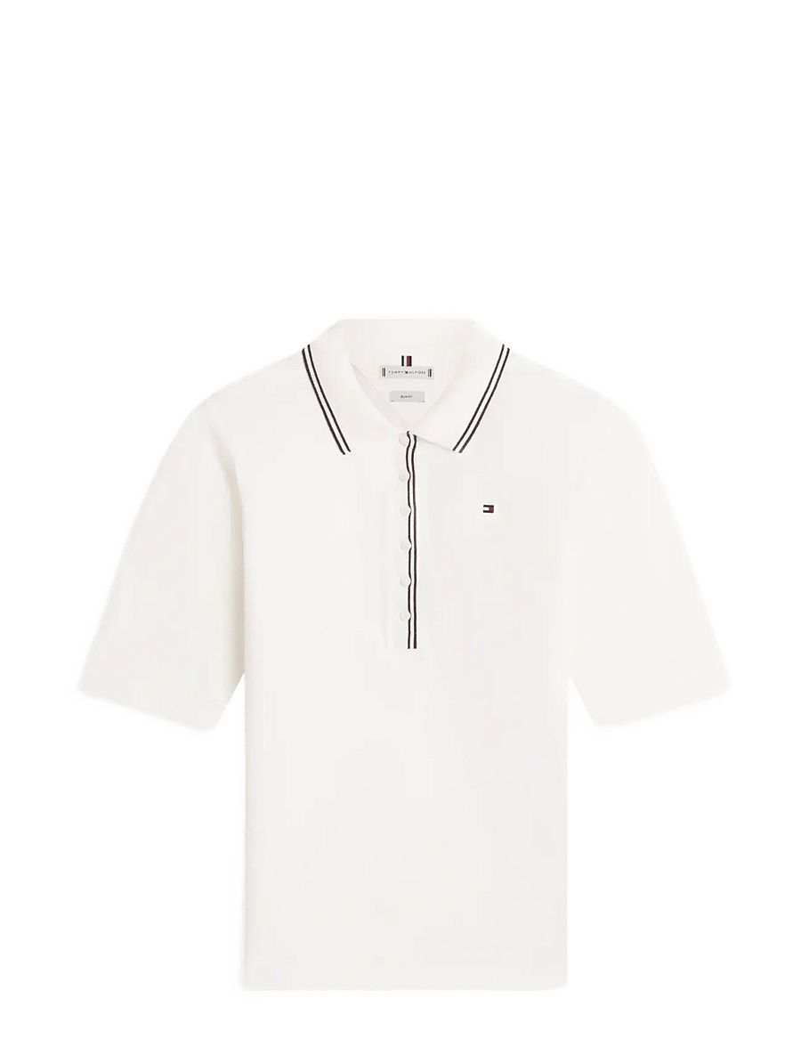 Tommy Hilfiger - LYOCELL TIPPING SLIM 1/2SLV POLO - polo shirts - ecru - 1