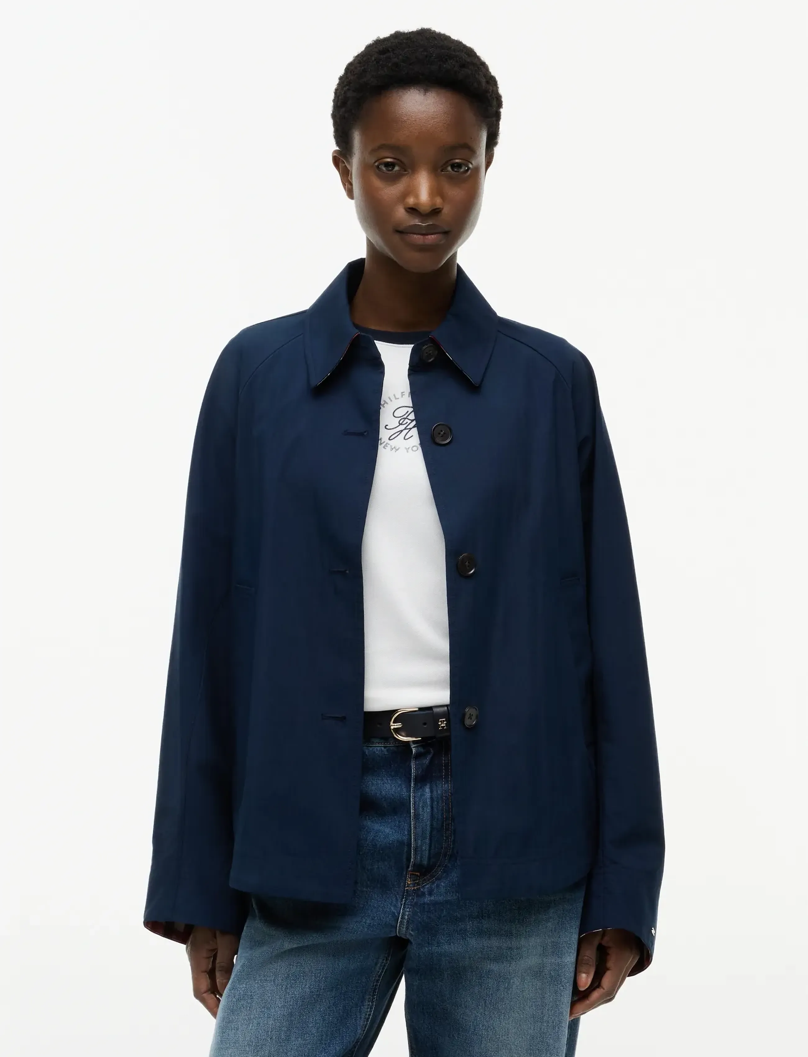 Tommy Hilfiger Cotton Short Jacket, 40, Jackets, Marineblau - Light-summer Frauen