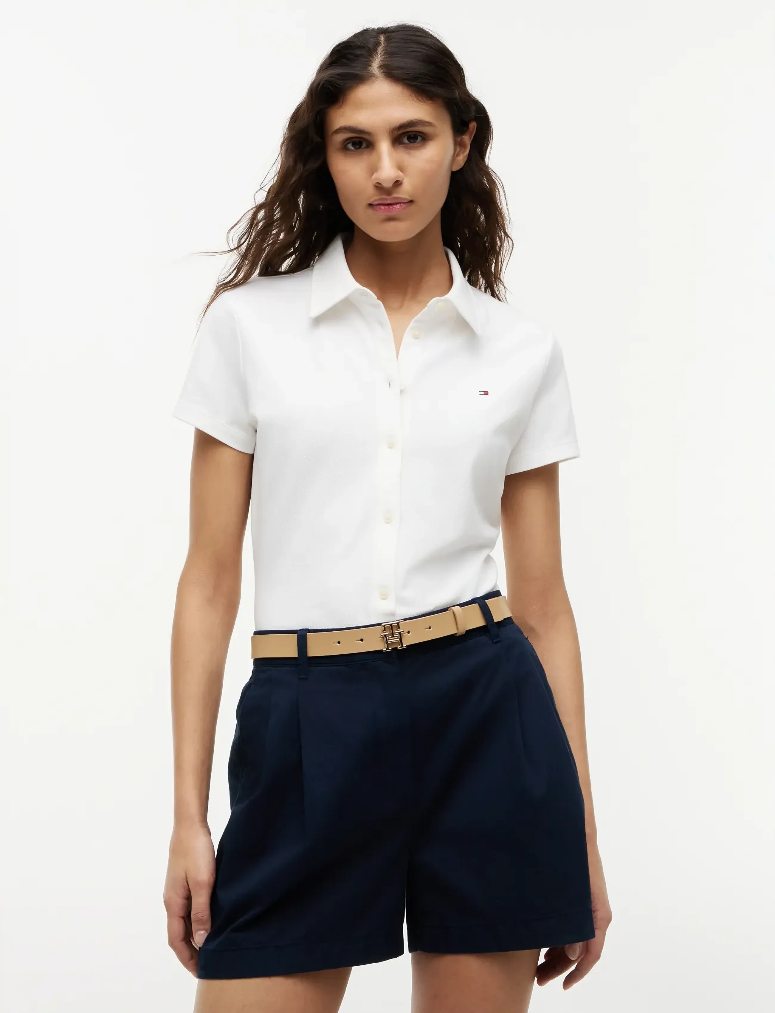 Tommy Hilfiger 1985 SLIM PIQUE BTN DOWN SS - Blusar & Skjortor - ECRU / white