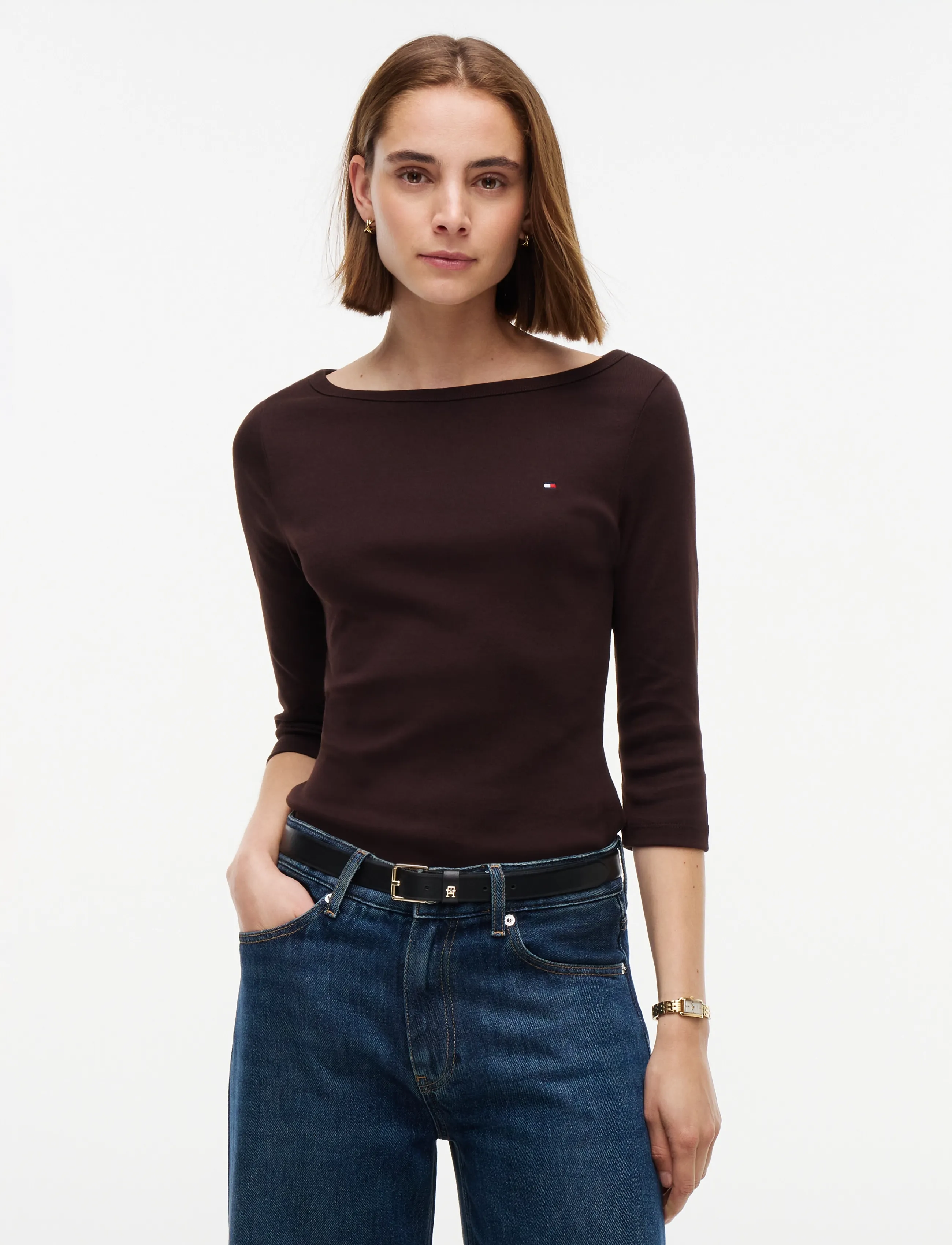 Tommy Hilfiger Cody Boat-Nk 3/4 Slv Tee, L, T-shirts & Oberteile, Braun - Long-sleeved, Frauen
