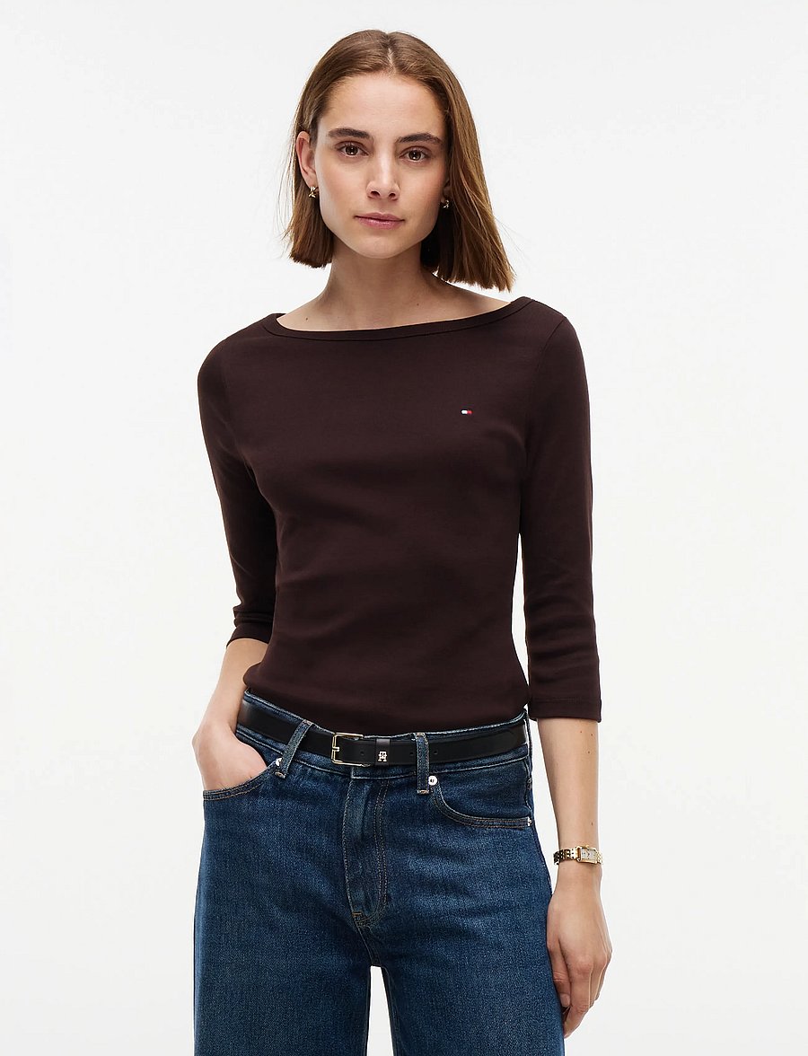 Tommy Hilfiger - CODY BOAT-NK 3/4 SLV TEE - långärmade toppar - chocolate - 0