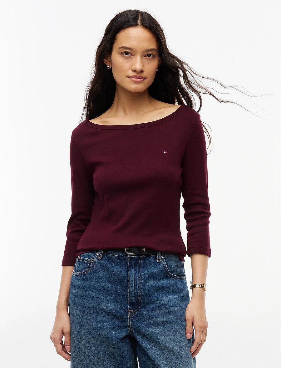 Tommy Hilfiger - CODY BOAT-NK 3/4 SLV TEE - langärmlige tops - deep burgundy - 0
