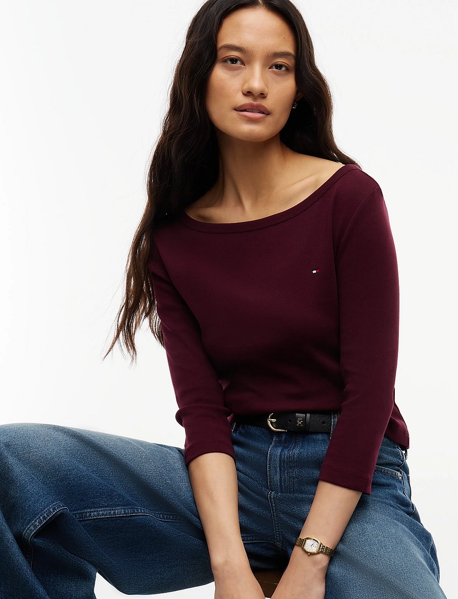 Tommy Hilfiger - CODY BOAT-NK 3/4 SLV TEE - langärmlige tops - deep burgundy - 3