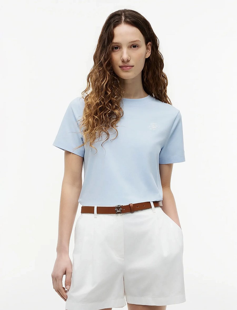Tommy Hilfiger - TH SCRIPT REG C-NK SS TEE - t-shirts - breezy blue - 0