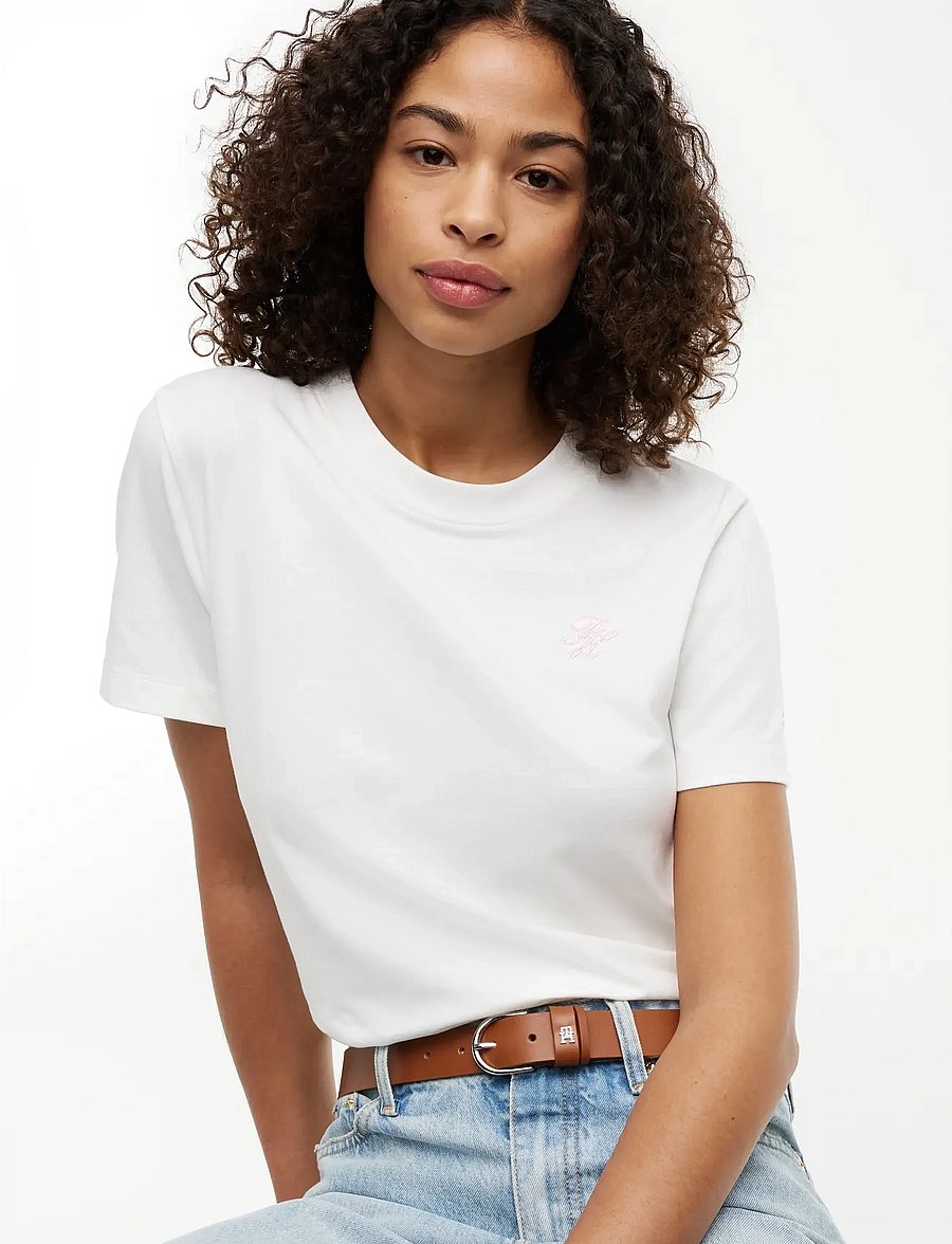 Tommy Hilfiger - TH SCRIPT REG C-NK SS TEE - t-shirts - ecru - 3