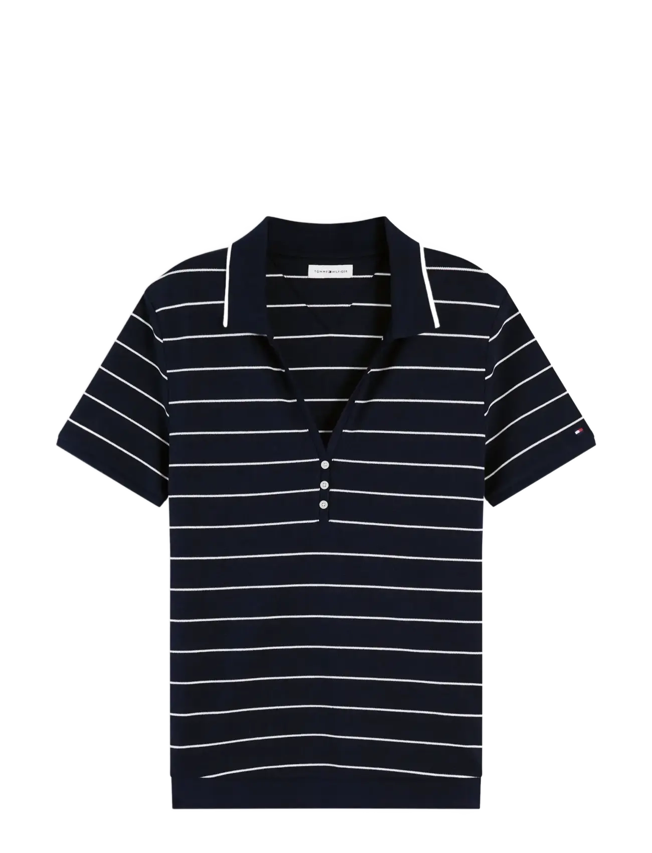 Tommy Hilfiger LYOCELL PQ HENLEY SS POLO - Nyheder - FINE STP DARK NIGHT NAVY   WHITE / navy