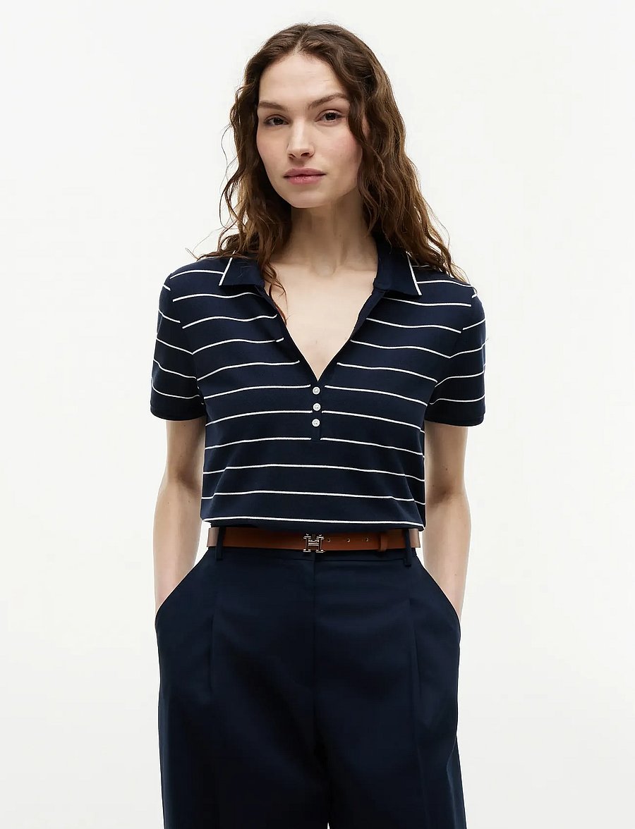 Tommy Hilfiger - LYOCELL PQ HENLEY SS POLO - poloshirts - fine stp dark night navy white - 0