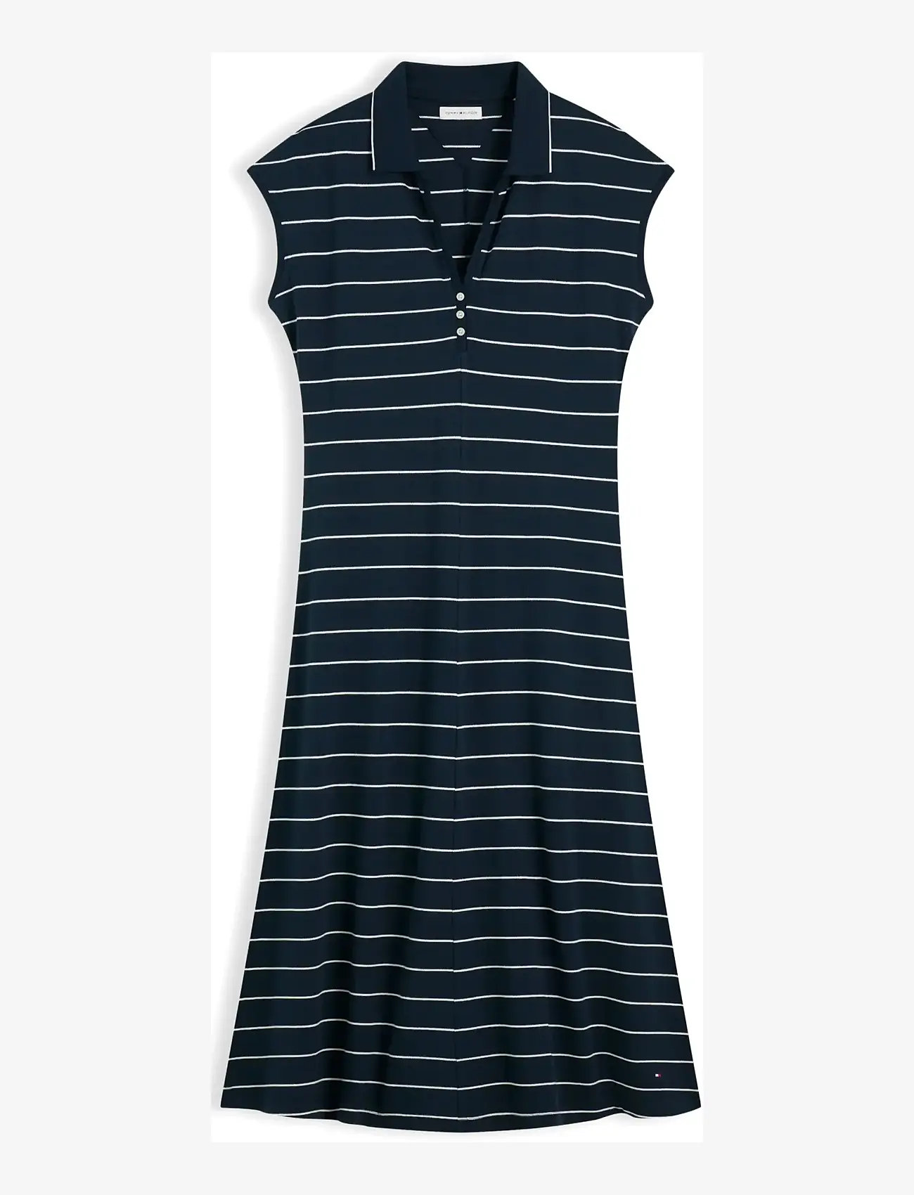 Tommy Hilfiger - LYOCELL PQ HENLEY MIDI POLO DRS - midi kjoler - fine stp dark night navy   white - 1