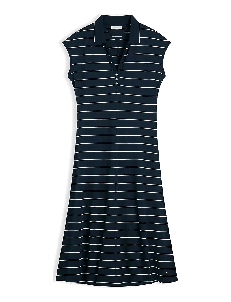 Tommy Hilfiger - LYOCELL PQ HENLEY MIDI POLO DRS - midi kjoler - fine stp dark night navy white - 1
