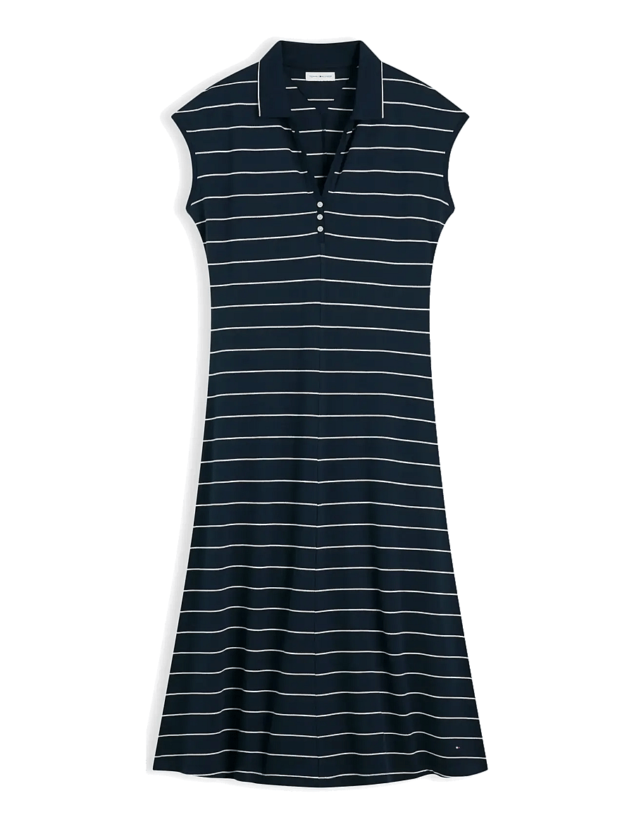 Tommy Hilfiger - LYOCELL PQ HENLEY MIDI POLO DRS - midikleider - fine stp dark night navy white - 1