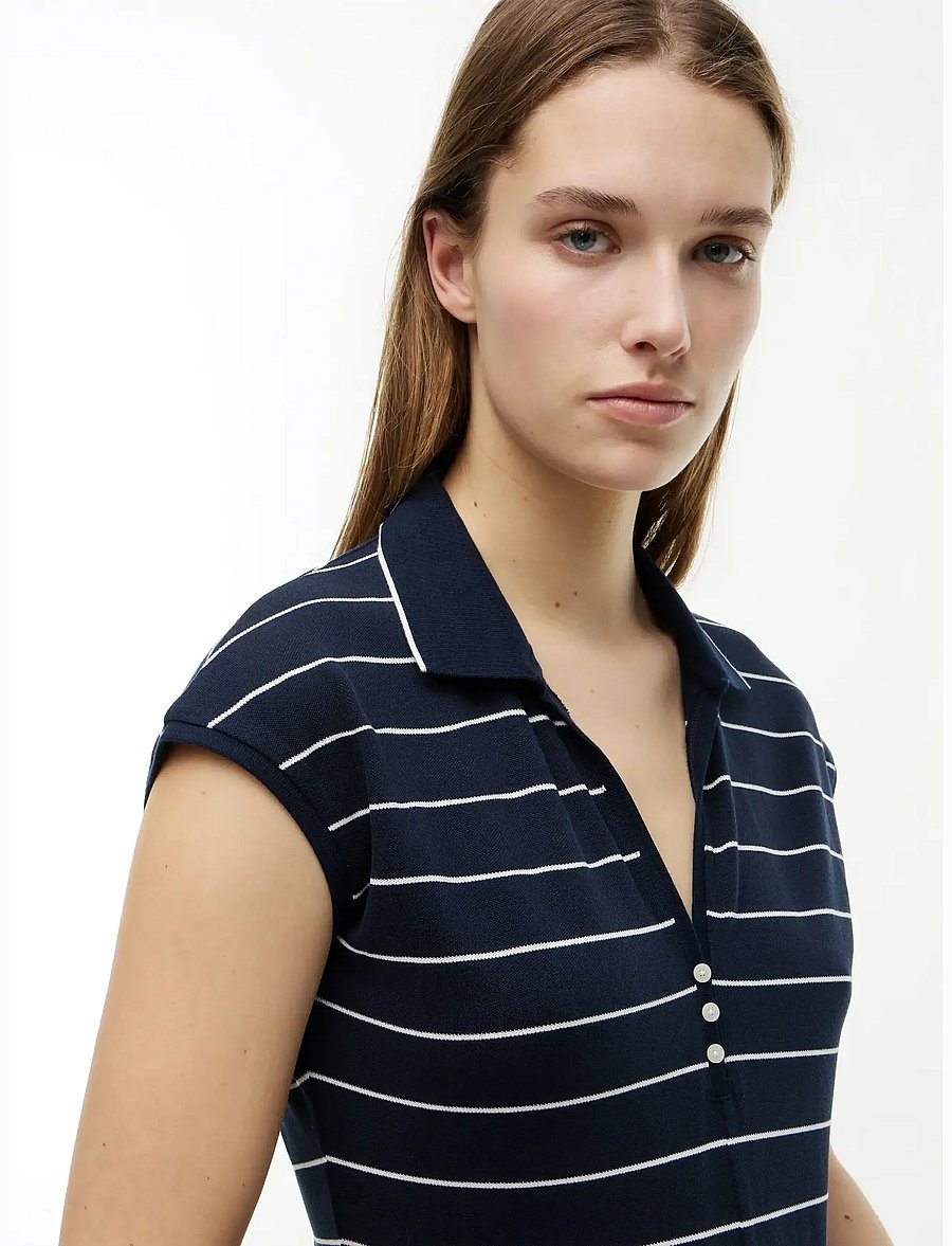 Tommy Hilfiger - LYOCELL PQ HENLEY MIDI POLO DRS - midikleider - fine stp dark night navy white - 5