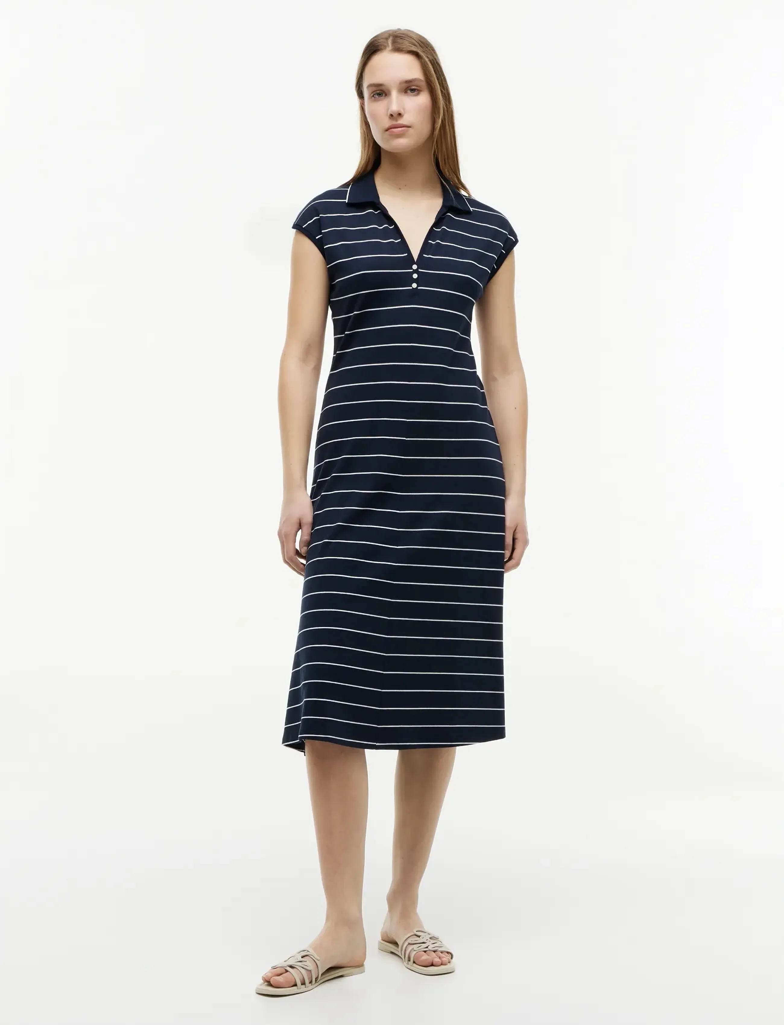 Tommy Hilfiger LYOCELL PQ HENLEY MIDI POLO DRS - Midikleidid - FINE STP DARK NIGHT NAVY   WHITE / navy