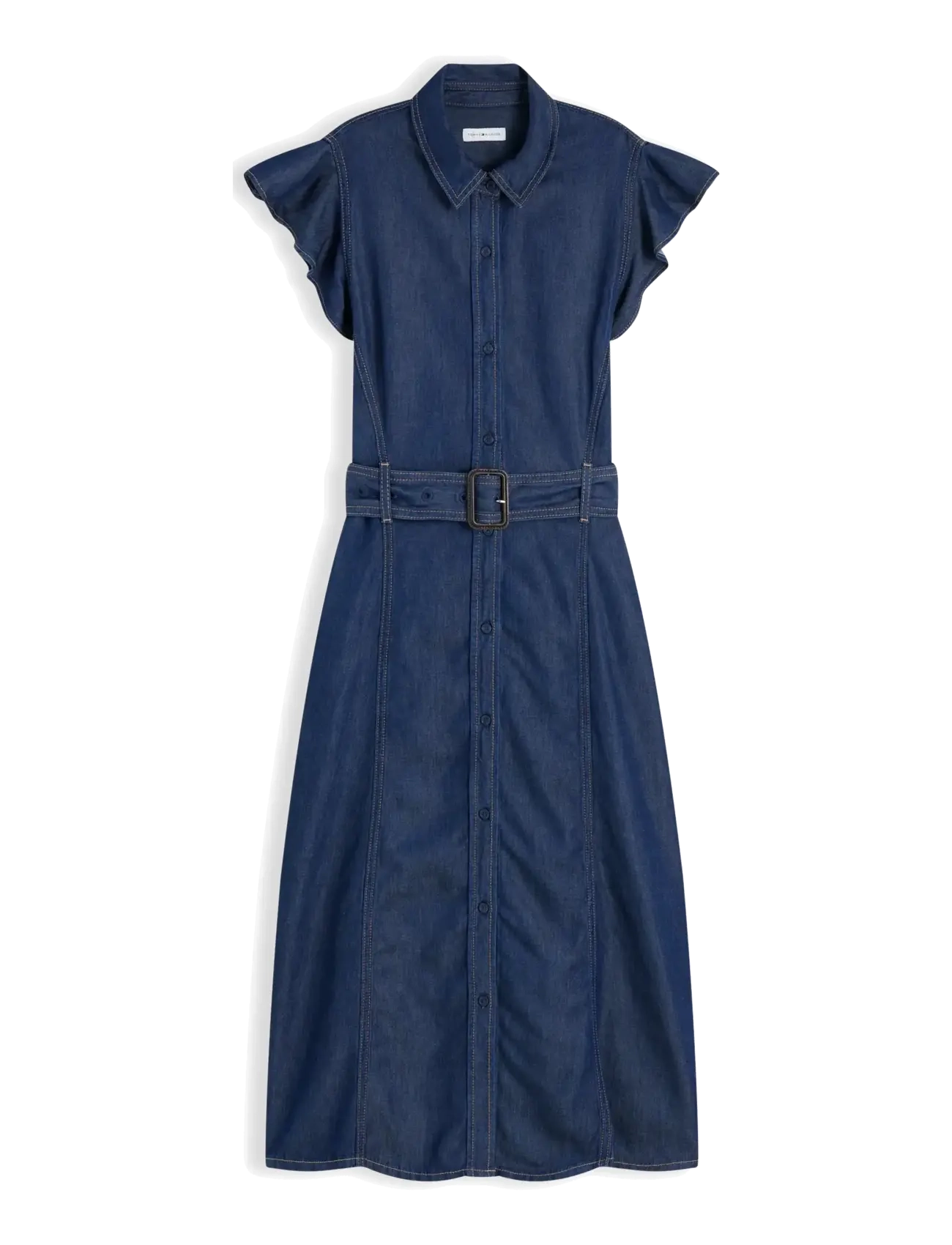 TOMMY HILFIGER Volant F&F Midi Kleid Leny Ss Blau - 36 - Damen