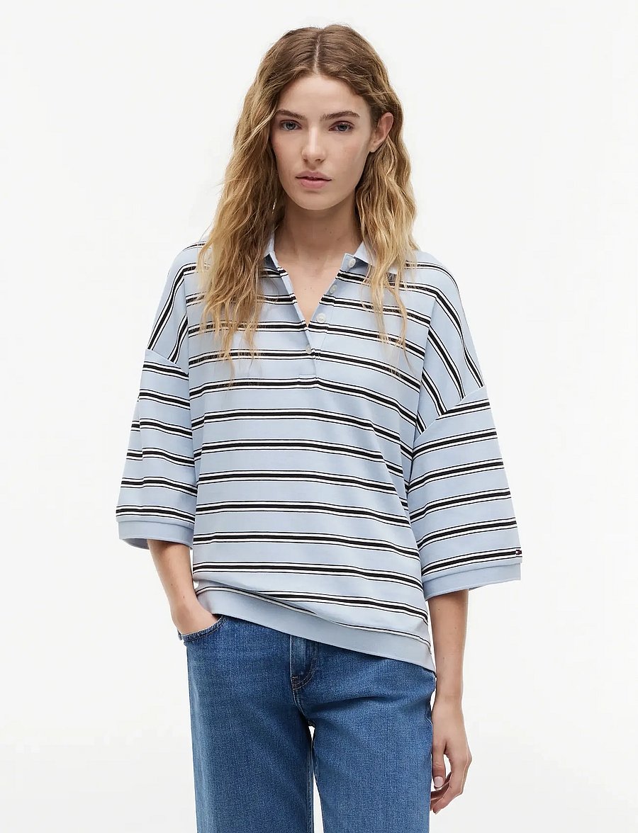 Tommy Hilfiger - MULTISTP OVERSIZED SS POLO - polosärgid - multi stp breezy blue ecru black - 0