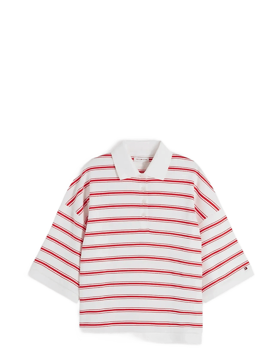 Tommy Hilfiger - MULTISTP OVERSIZED SS POLO - pikéer - multi stp ecru fire red - 1