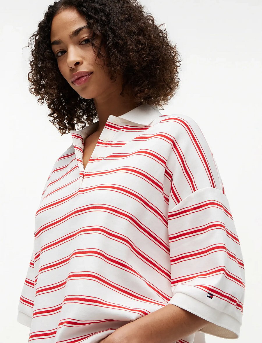 Tommy Hilfiger - MULTISTP OVERSIZED SS POLO - pikéer - multi stp ecru fire red - 3