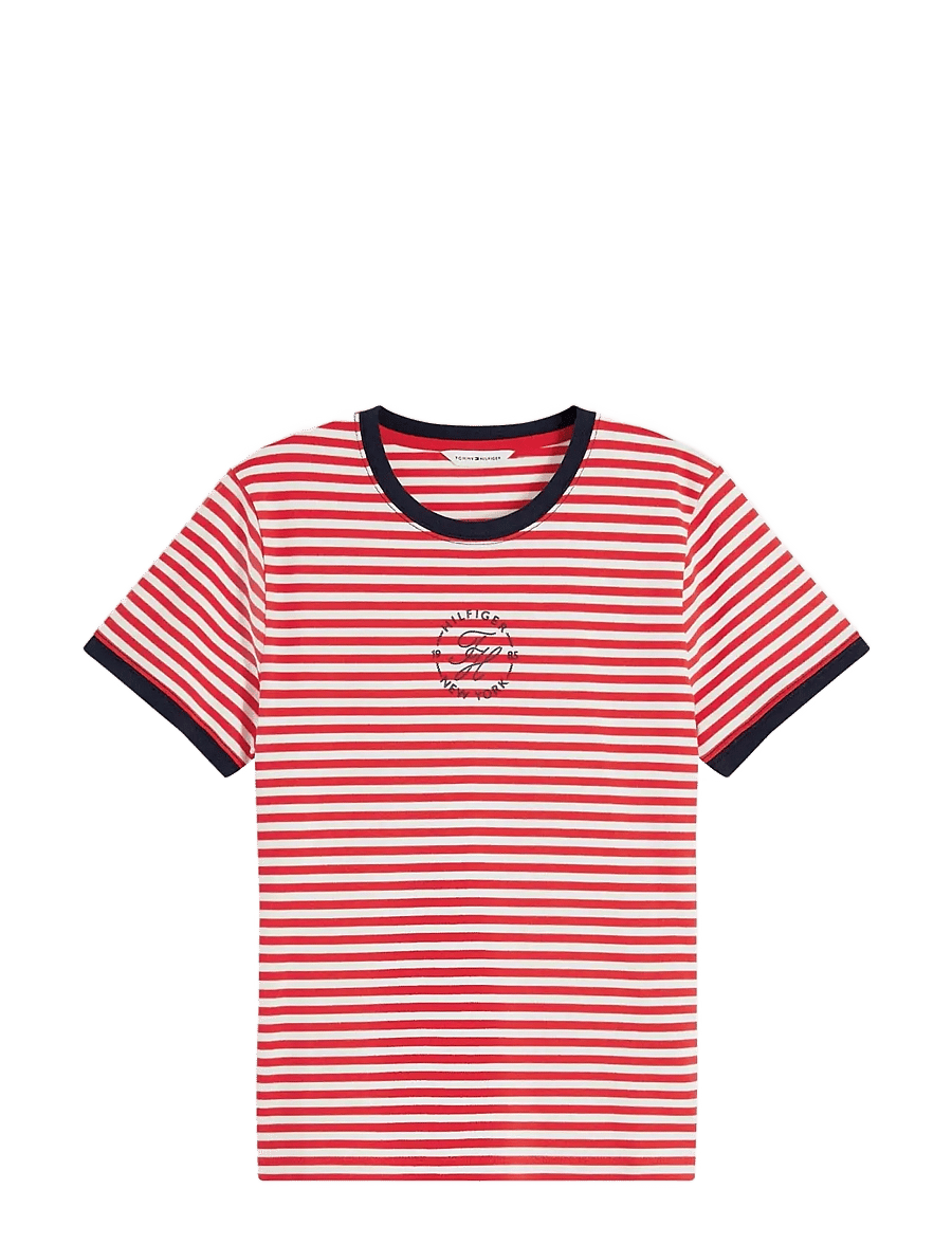 Tommy Hilfiger - TH ROUNDAL REG C-NK SS TEE - t-shirts - breton fire red ecru stp - 1