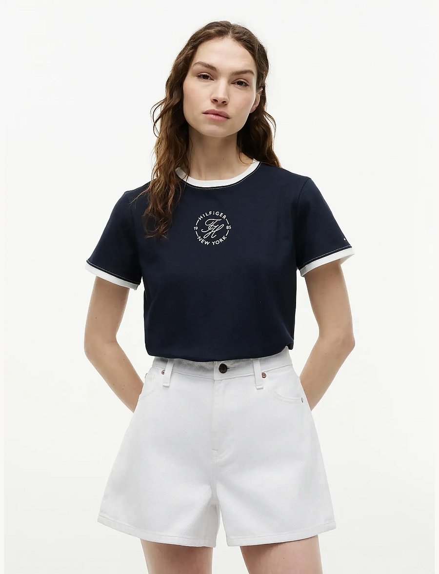 Tommy Hilfiger - TH ROUNDAL REG C-NK SS TEE - t-shirts - dark night navy - 0