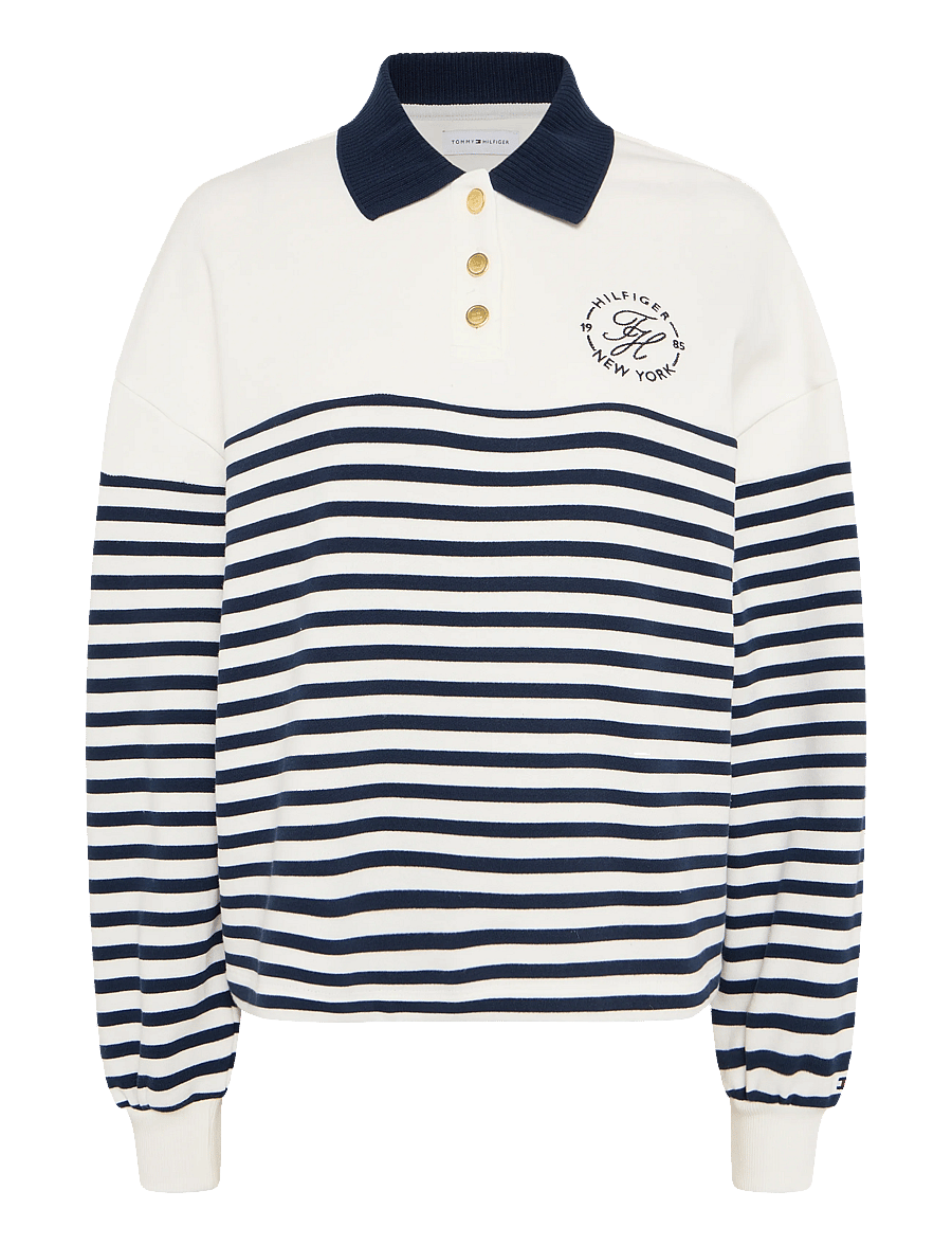Tommy Hilfiger - TH ROUNDAL COLLAR SWTSHT - sweatshirts - wide strp ecru dark night navy - 0
