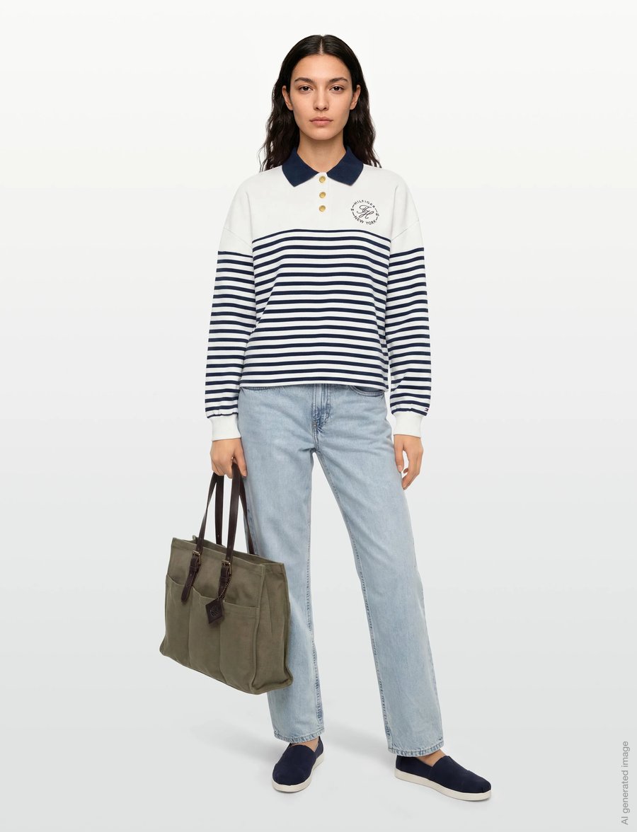 Tommy Hilfiger - TH ROUNDAL COLLAR SWTSHT - sweatshirts - wide strp ecru dark night navy - 0