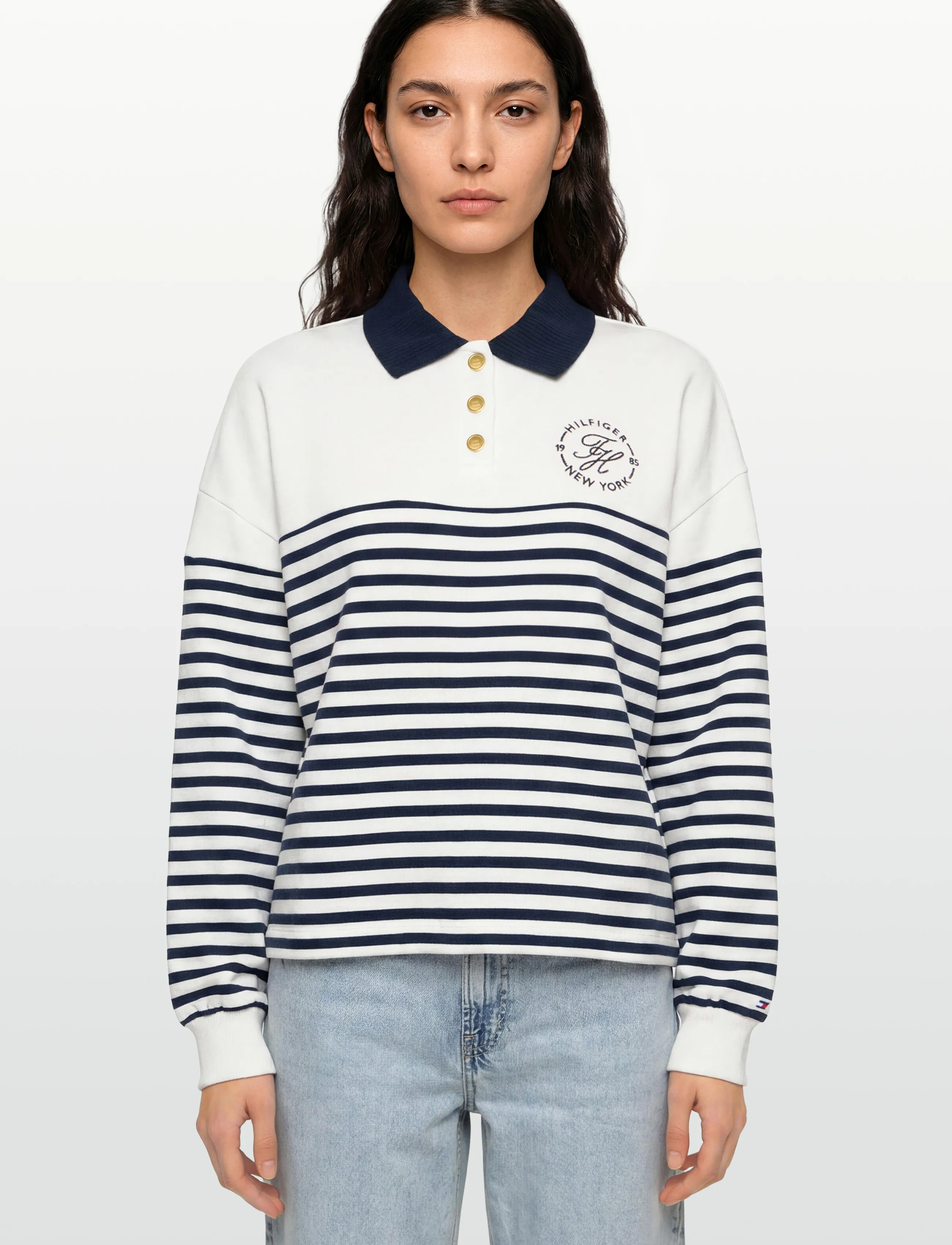 Tommy Hilfiger - TH ROUNDAL COLLAR SWTSHT - sweatshirts - wide strp ecru   dark night navy - 3