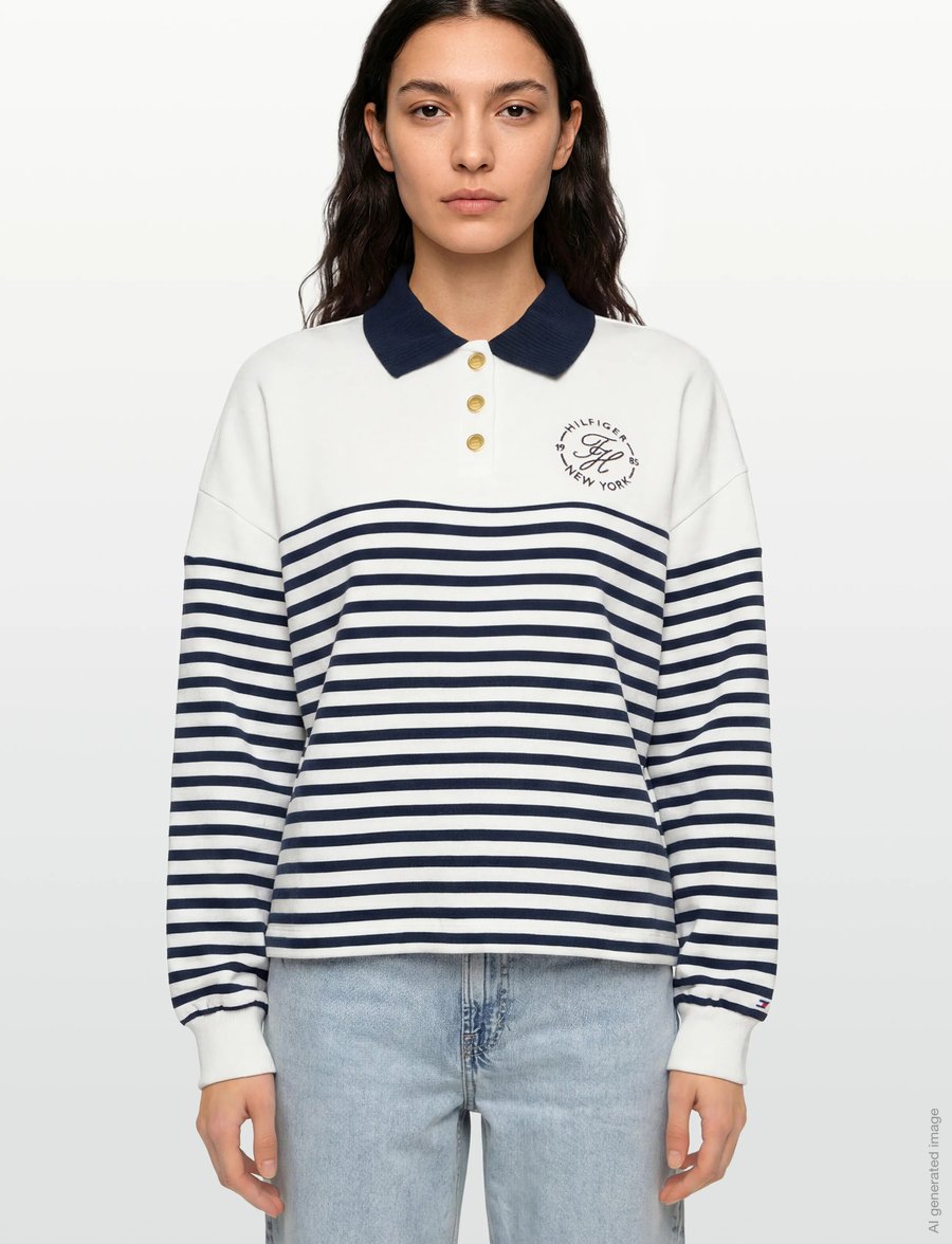 Tommy Hilfiger - TH ROUNDAL COLLAR SWTSHT - sweatshirts - wide strp ecru dark night navy - 3
