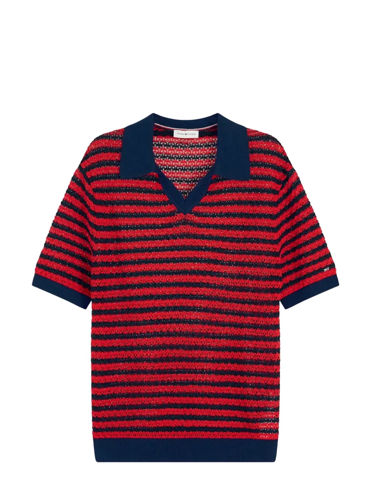 Tommy Hilfiger - POINTELLE V-NK POLO SS - dark n navy fire red stp - 1