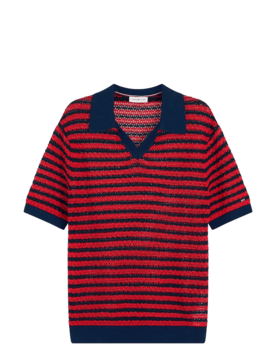 Tommy Hilfiger - POINTELLE V-NK POLO SS - dark n navy fire red stp - 1