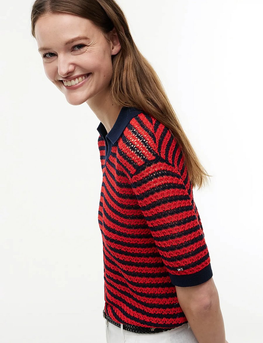 Tommy Hilfiger - POINTELLE V-NK POLO SS - dark n navy fire red stp - 3