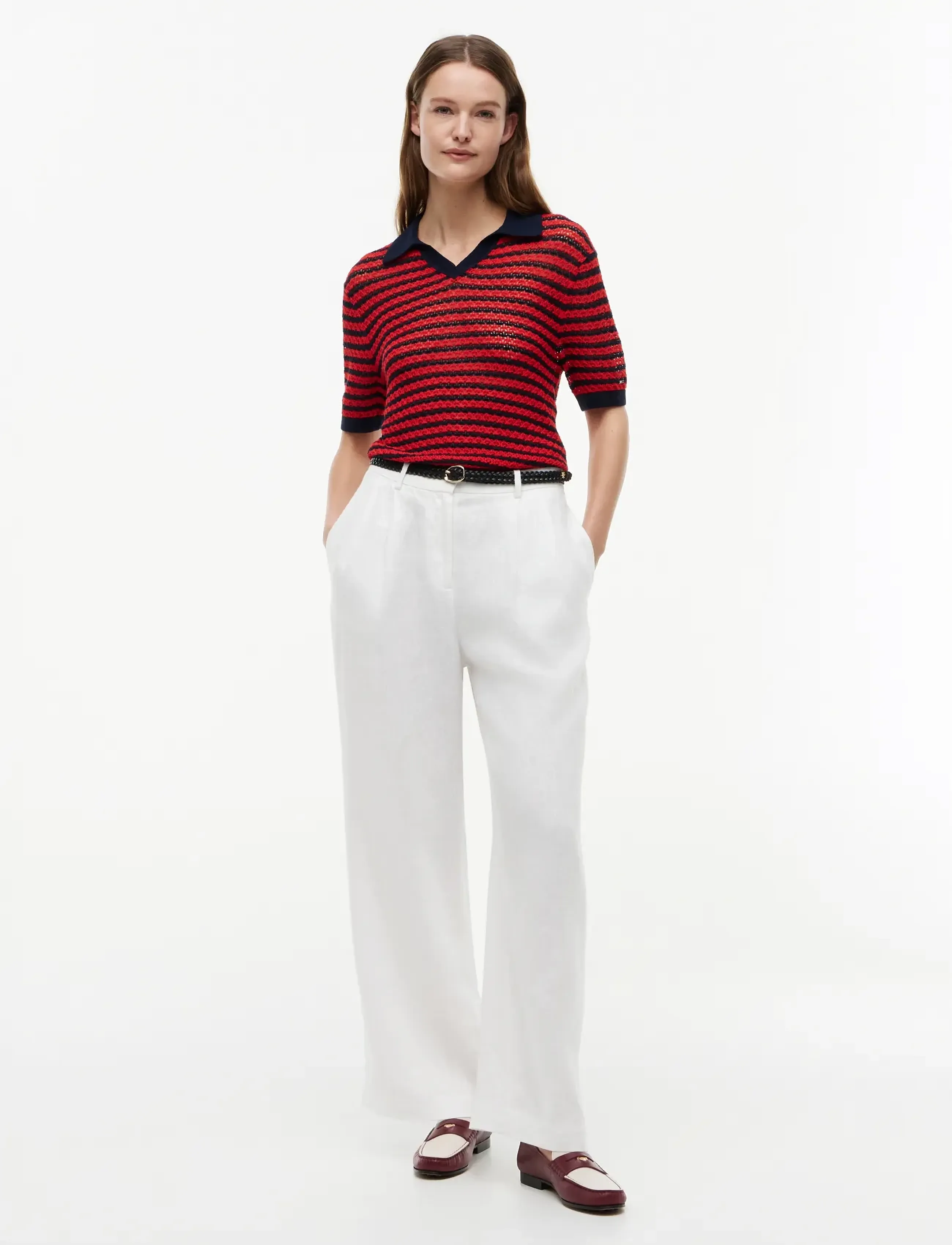 Tommy Hilfiger - POINTELLE V-NK POLO SS - dark n navy fire red stp - 4