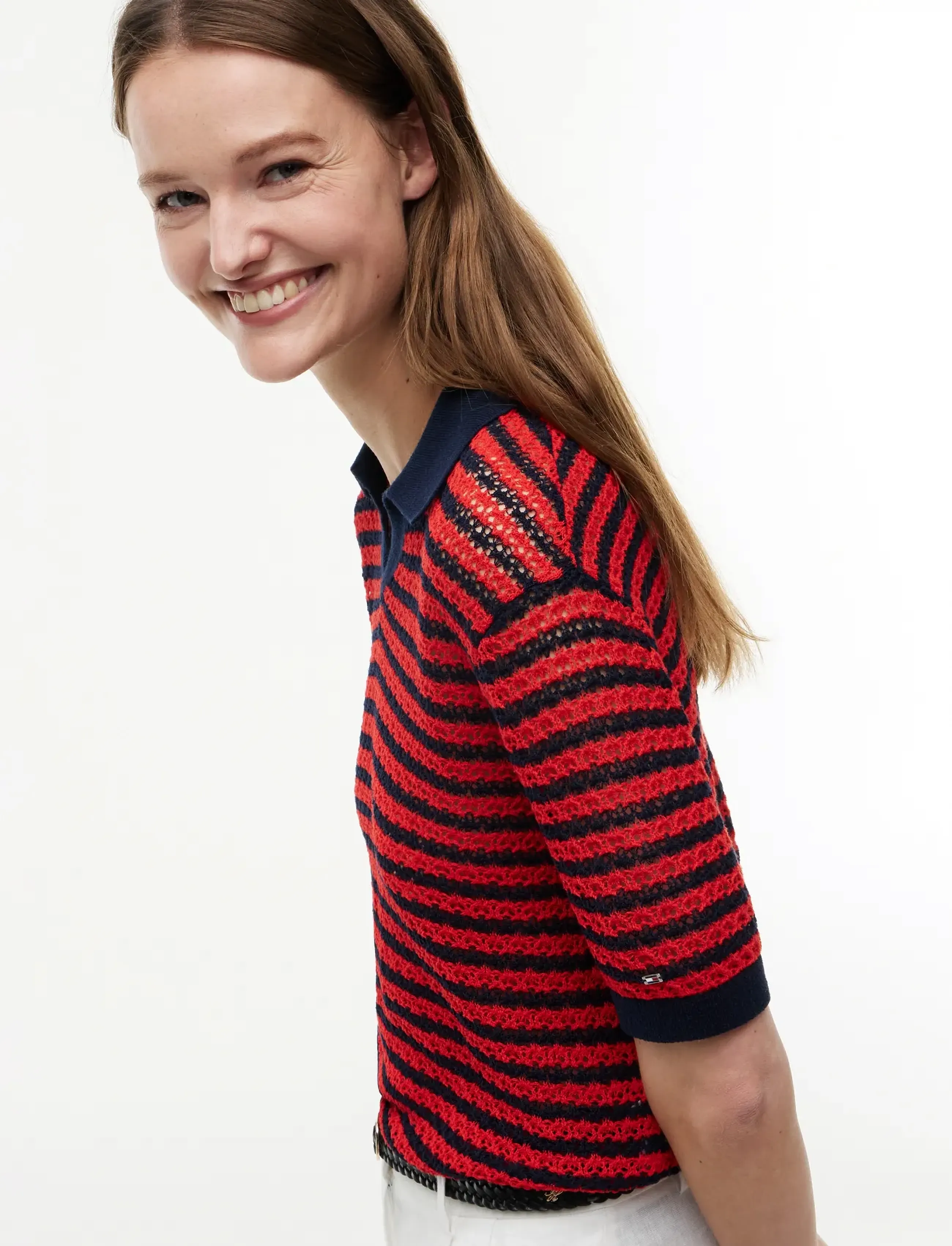 Tommy Hilfiger - POINTELLE V-NK POLO SS - dark n navy fire red stp - 5