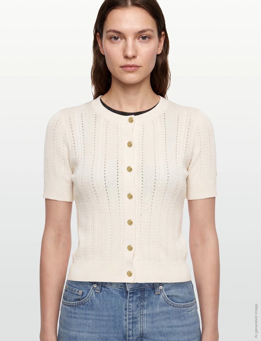 Tommy Hilfiger - SUMMER CABLE C NK CARDI S/S - swetry rozpinane - ivory petal - 3