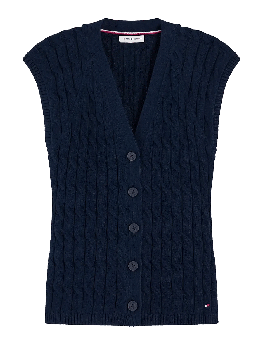 Tommy Hilfiger - MID GG CABLE VEST CARDI - kootud vestid - dark night navy - 1