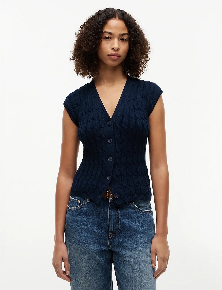 Tommy Hilfiger - MID GG CABLE VEST CARDI - kootud vestid - dark night navy - 0