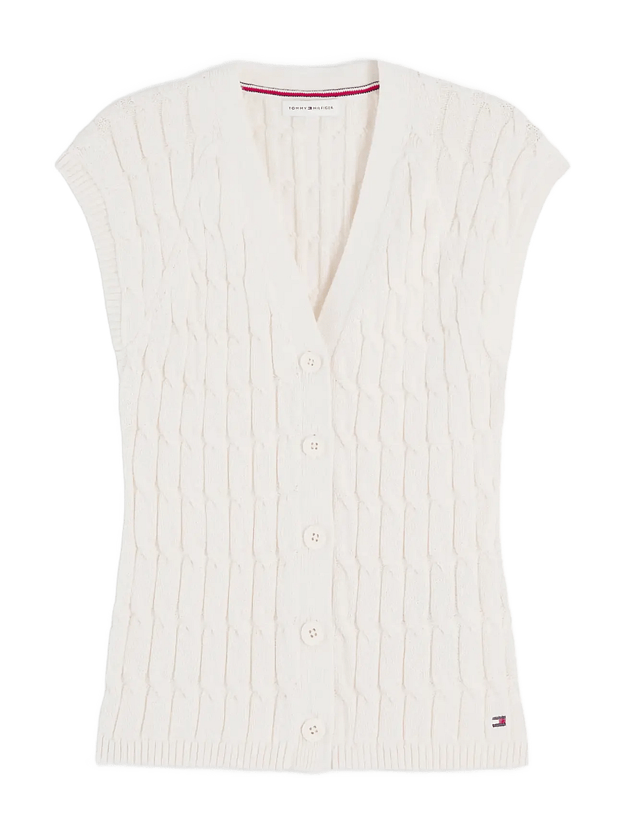 Tommy Hilfiger - MID GG CABLE VEST CARDI - kootud vestid - ivory petal - 1