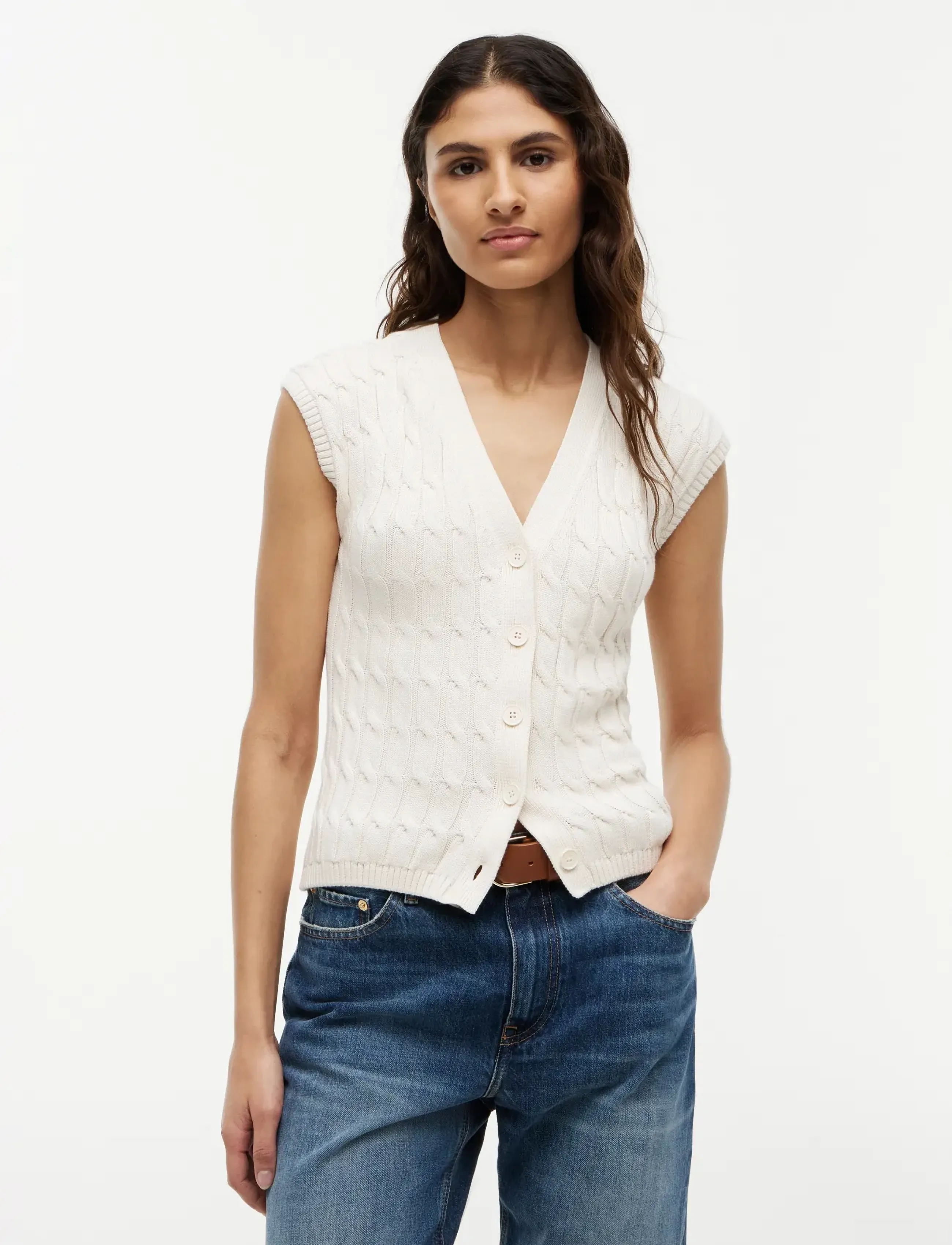 Tommy Hilfiger Mid Gg Cable Vest Cardi, S, Westen, Creme - Knitted Frauen