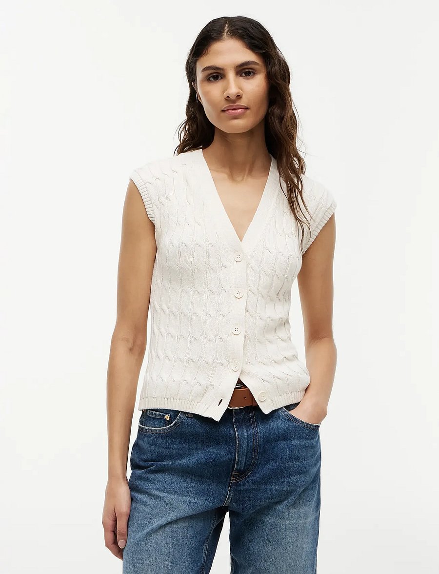 Tommy Hilfiger - MID GG CABLE VEST CARDI - kootud vestid - ivory petal - 0