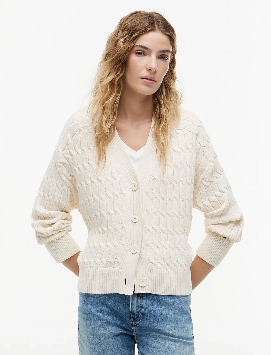 Tommy Hilfiger - MID GG CABLE V-NK LS CARDI - strickjacken - ivory petal - 5
