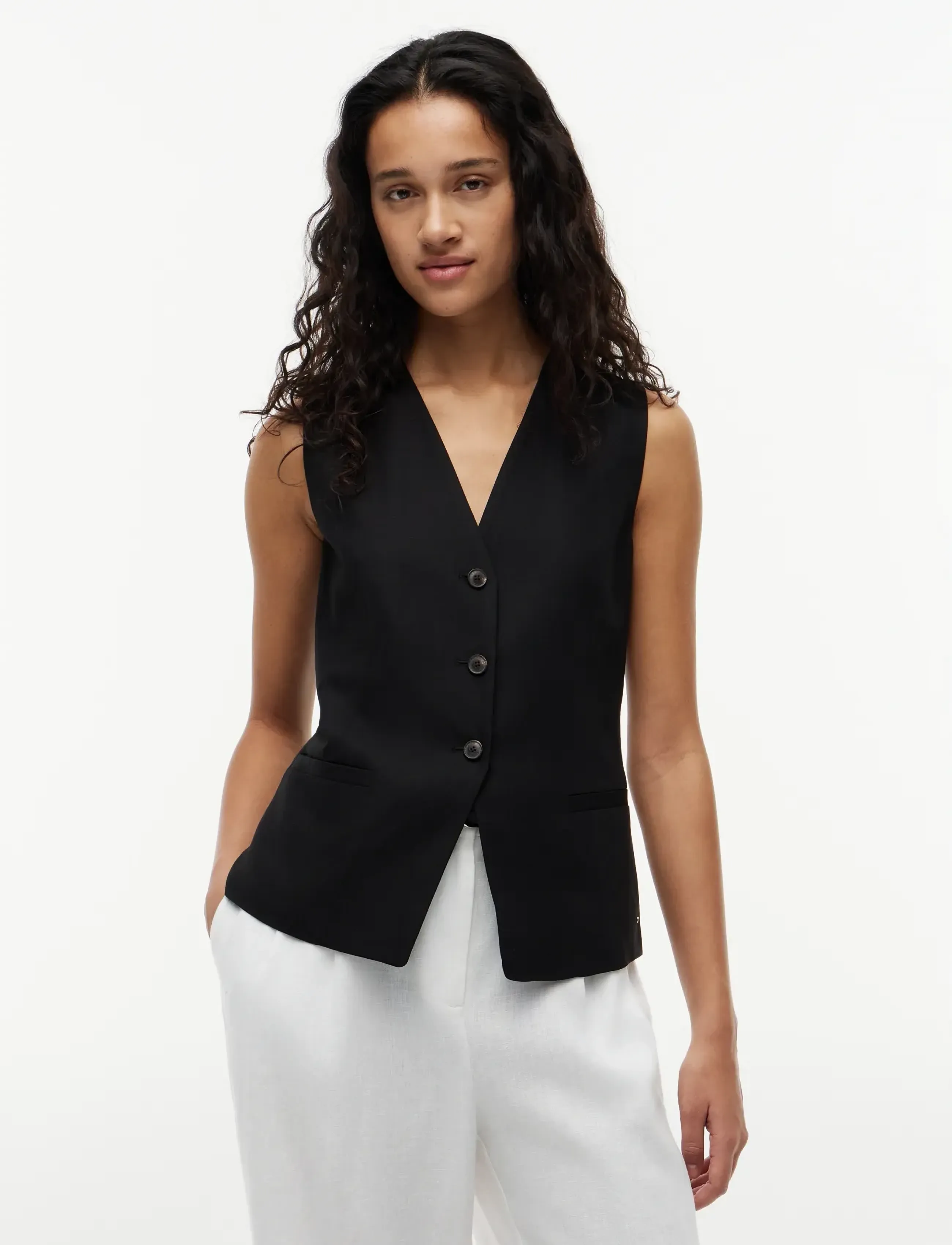 Tommy Hilfiger Summer Lyocell Long Waistcoat, 32, Blazer, Schwarz - Sleeveless Frauen