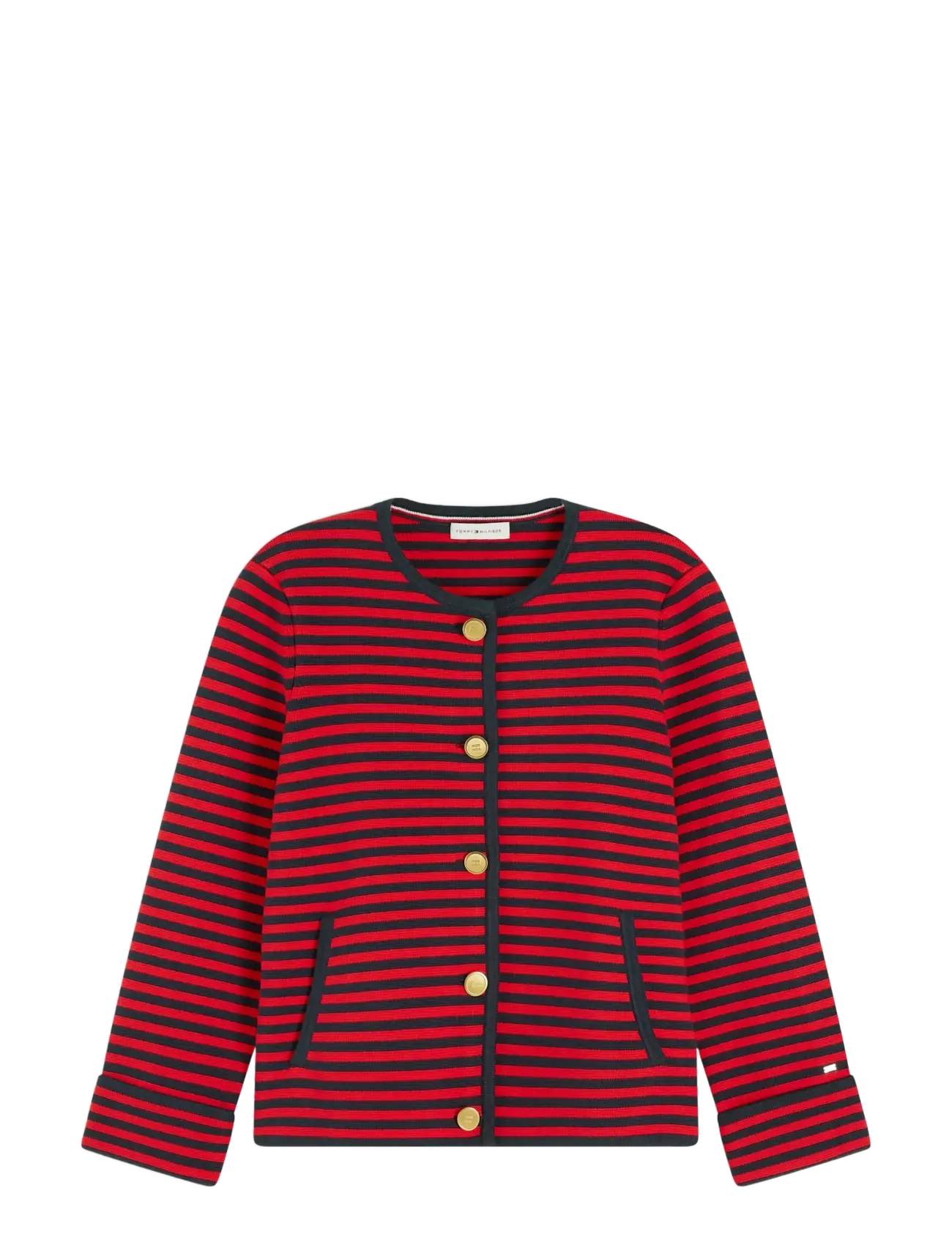 Tommy Hilfiger - GOLD BUTTON LS CARDI - dark n navy fire red stp - 1