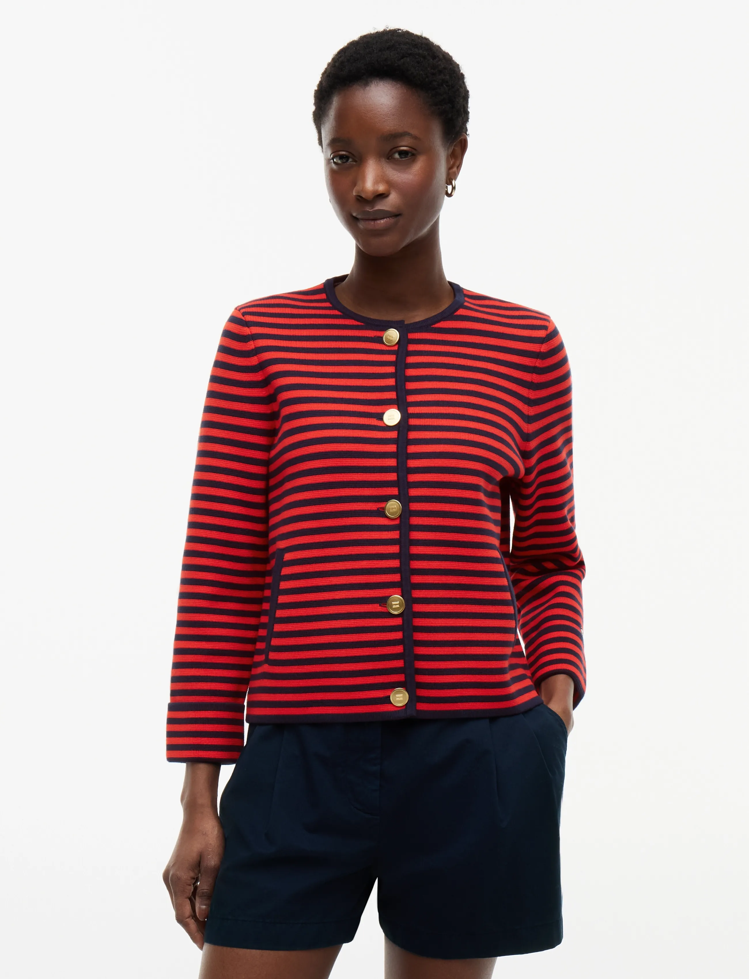 Tommy Hilfiger Gold Button Ls Cardi, L, Red, Strik > Cardigans, Dame