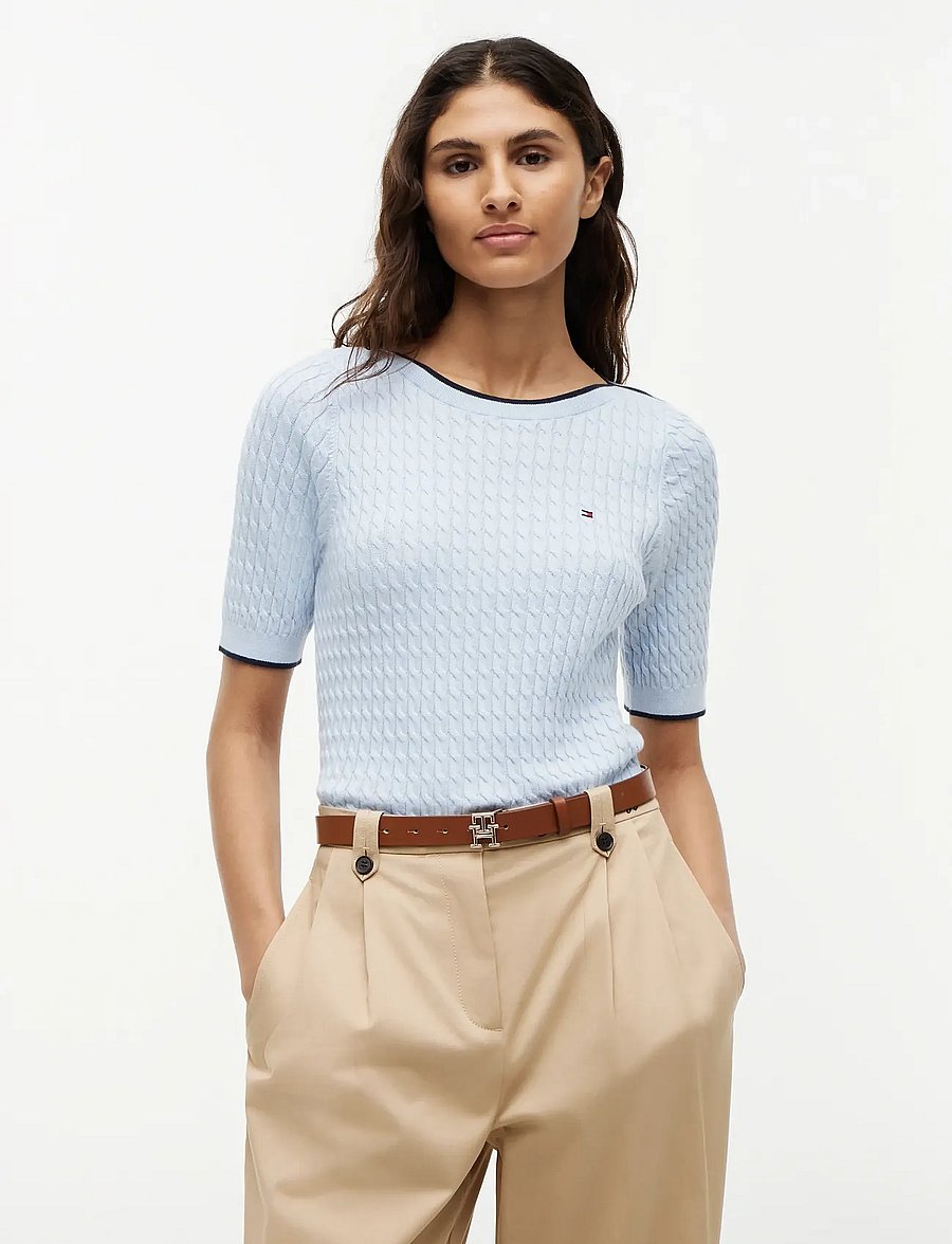 Tommy Hilfiger - FINE GG CABLE BOAT NK S/S - t-shirts - breezy blue - 0