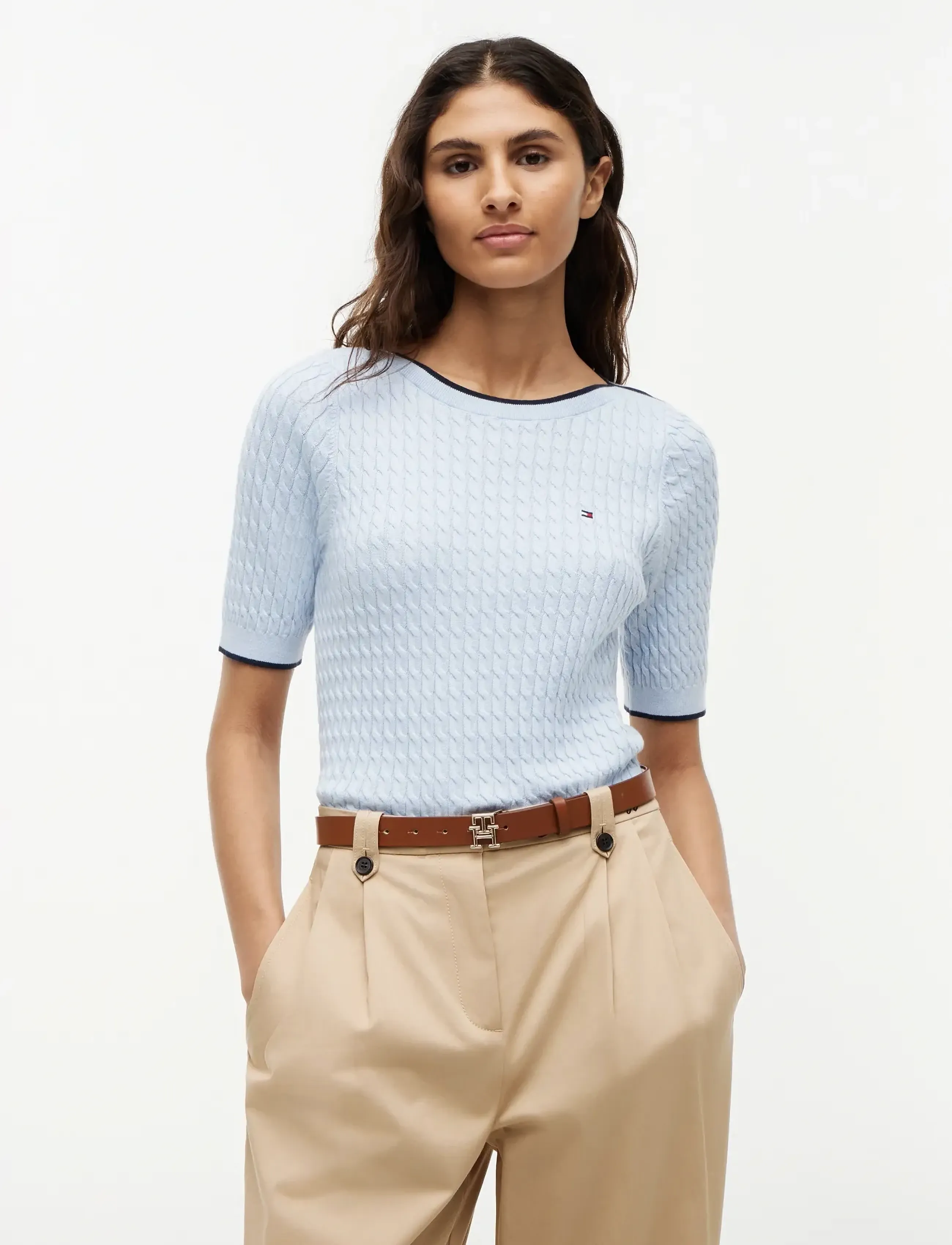 Tommy Hilfiger - FINE GG CABLE BOAT NK S/S - striktrøjer - breezy blue - 0