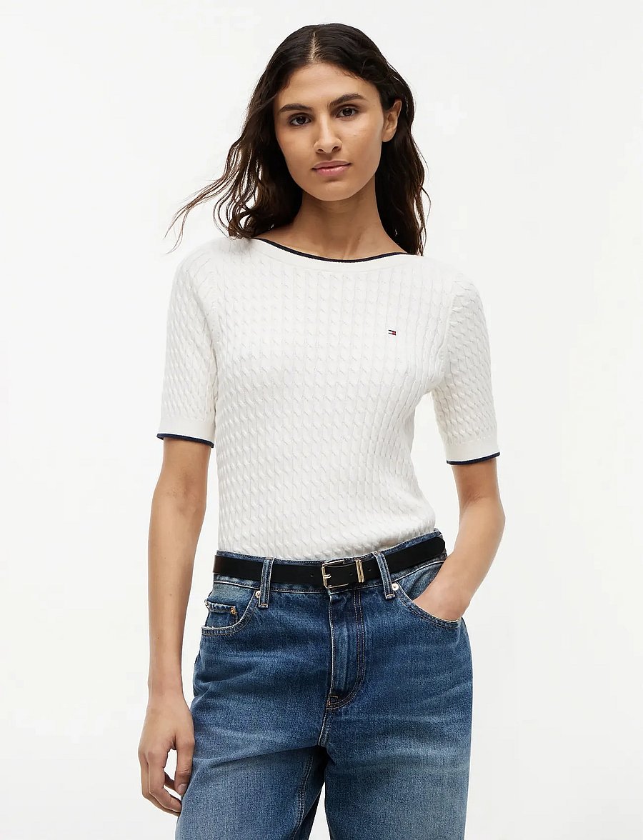 Tommy Hilfiger - FINE GG CABLE BOAT NK S/S - striktrøjer - ivory petal - 0
