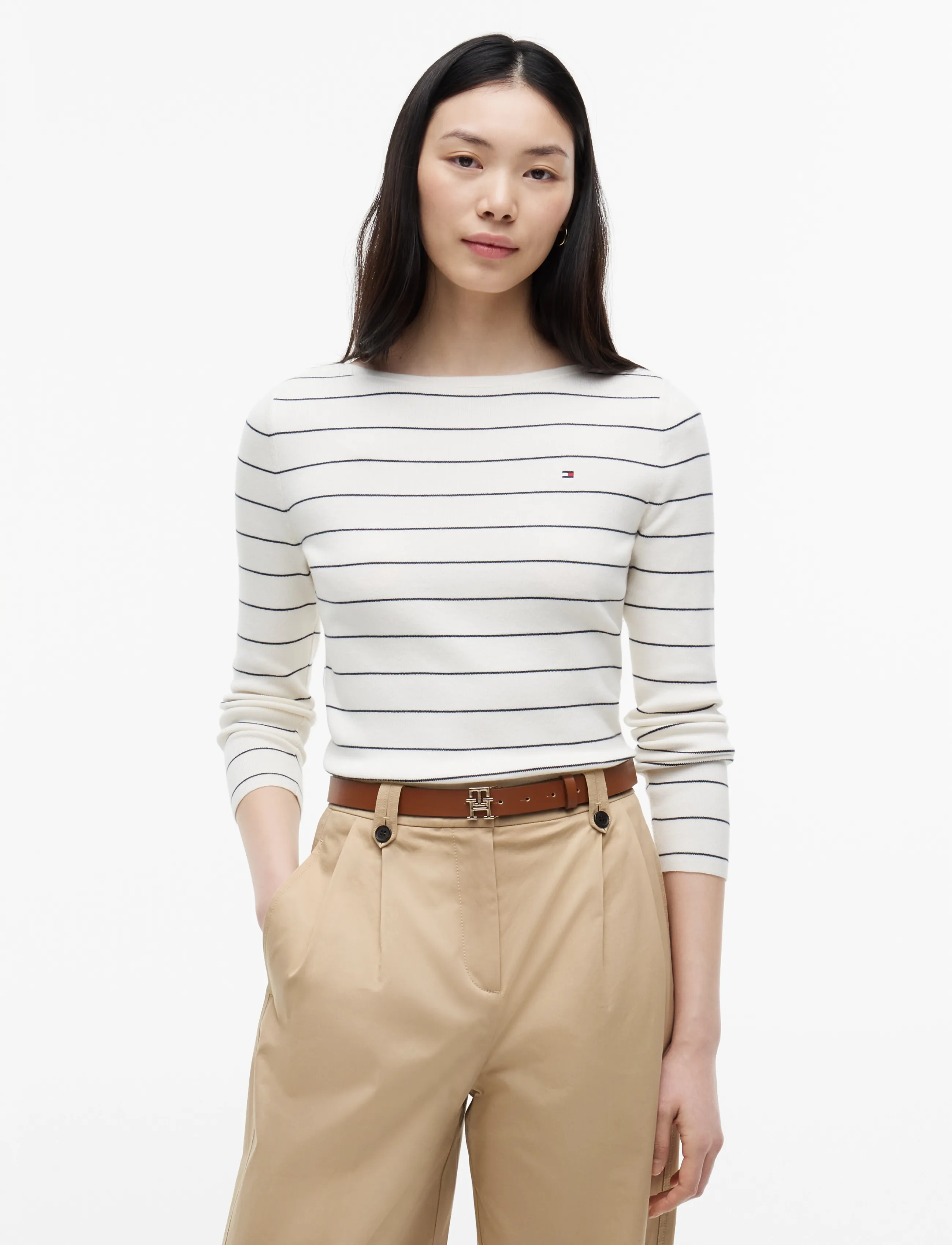 Tommy Hilfiger FULL NEEDLE BOAT-NK LS SWT - Tommy Hilfiger - IVORY PETAL DARK N NAVY STP / cream