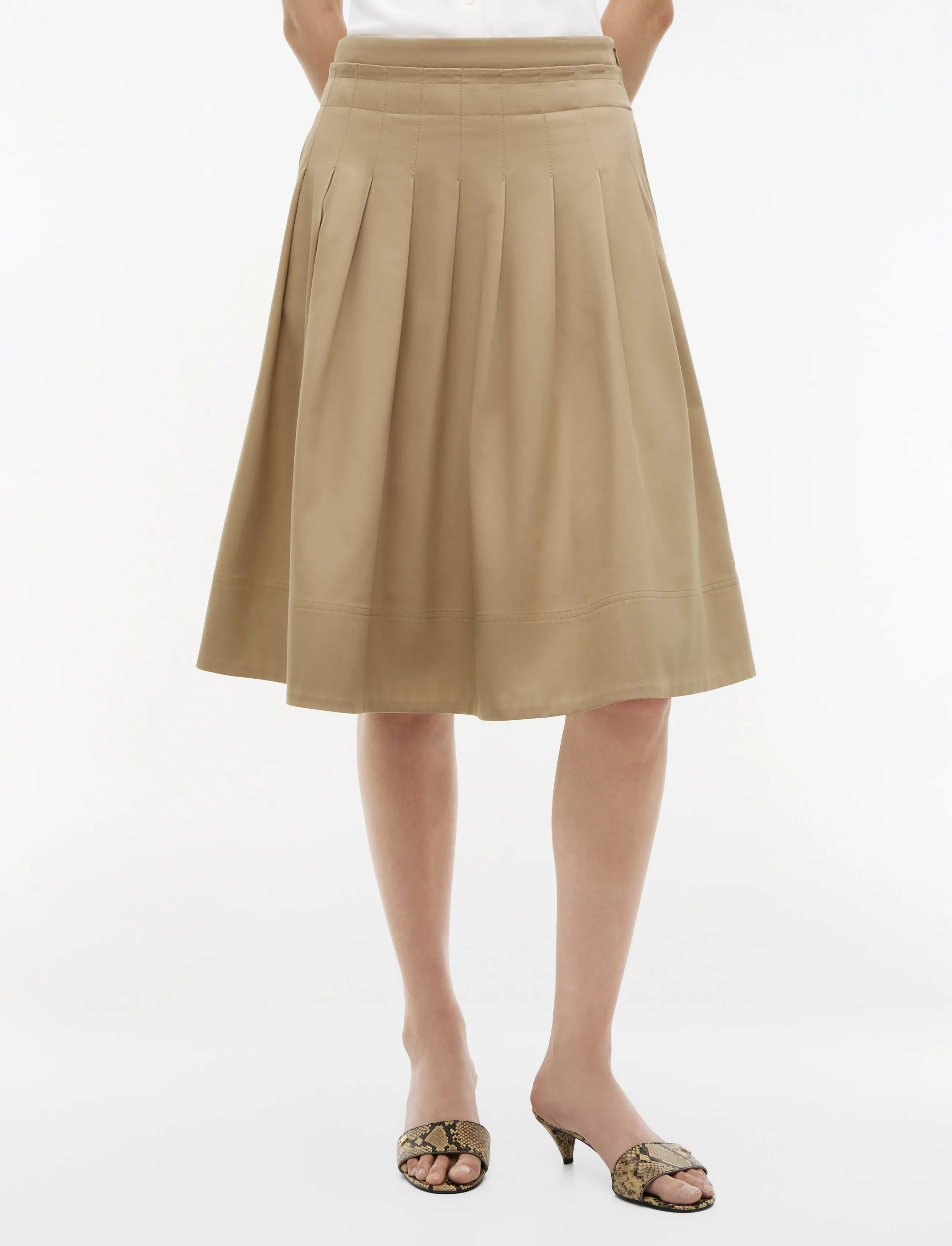 Tommy Hilfiger Chino Dressing Midi Flare Skirt, Kvinder, Plisseret Midi Udsvingsnederdel, Brun, Str: 40