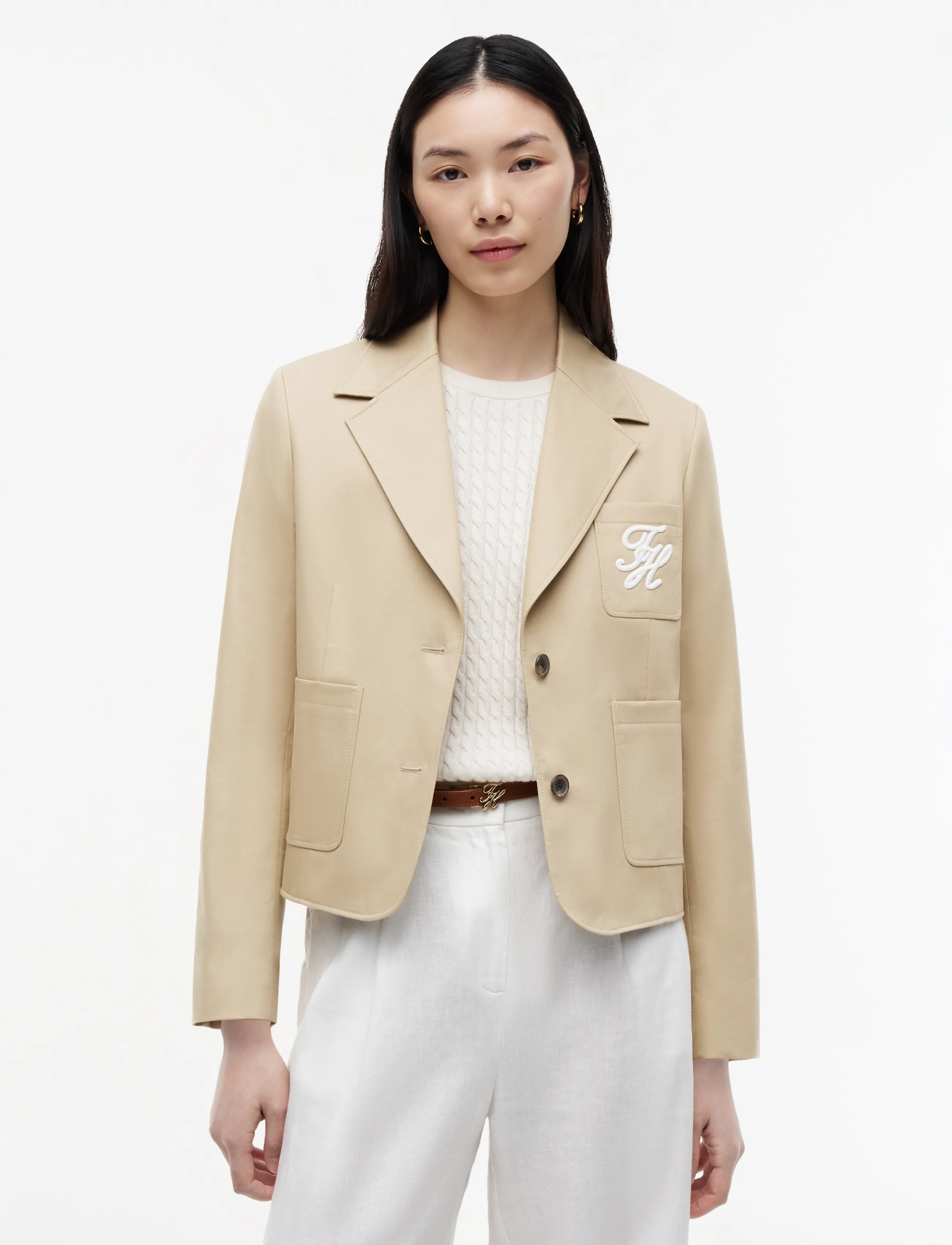 Tommy Hilfiger Chino Dressing Cotton Blazer, 34, Beige, Blazere > Enkeltradede Blazere, Dame