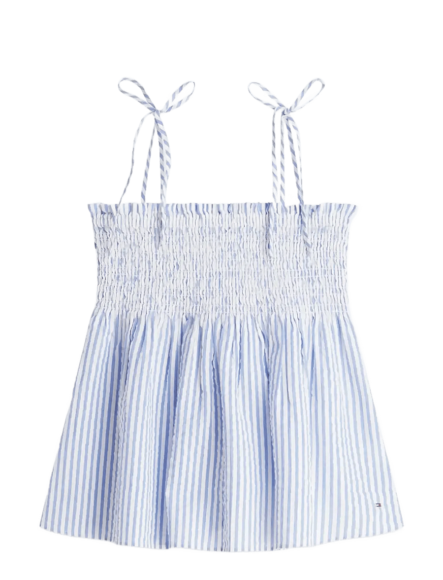 Tommy Hilfiger - SWIMSHOP SEERSUCKER SMOCKED TOP - crop tops - thin banker stp blue spell white - 1